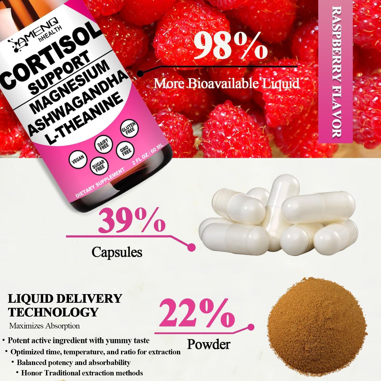Cortisol Supplement Liquid Drops, 17-in-1 Cortisol Reducer w. Ksm-66 Ashwagandha Theanine Rhodiola Rosea Magnesium Phosphatidylserine, Hormone Balanced & Lower Cortisol for Women Calm* Relaxation AMENQ hHEALTH Au supplements