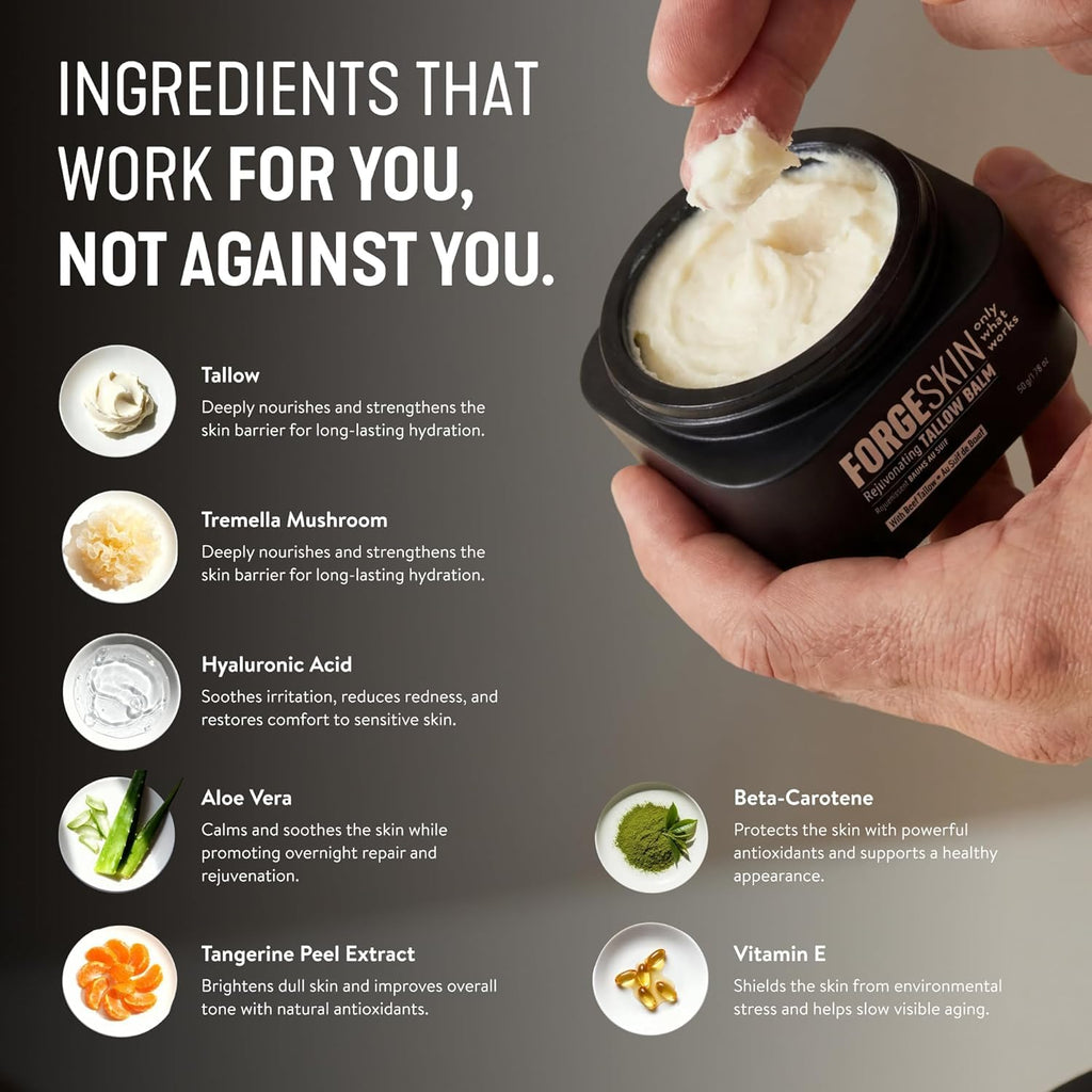 Forge Skin® Wrinkle Defense Beef Tallow Balm for Men [TALLOW-BASED] Moisturizer for Face Hydration - Hydrating Anti Aging Skin Cream