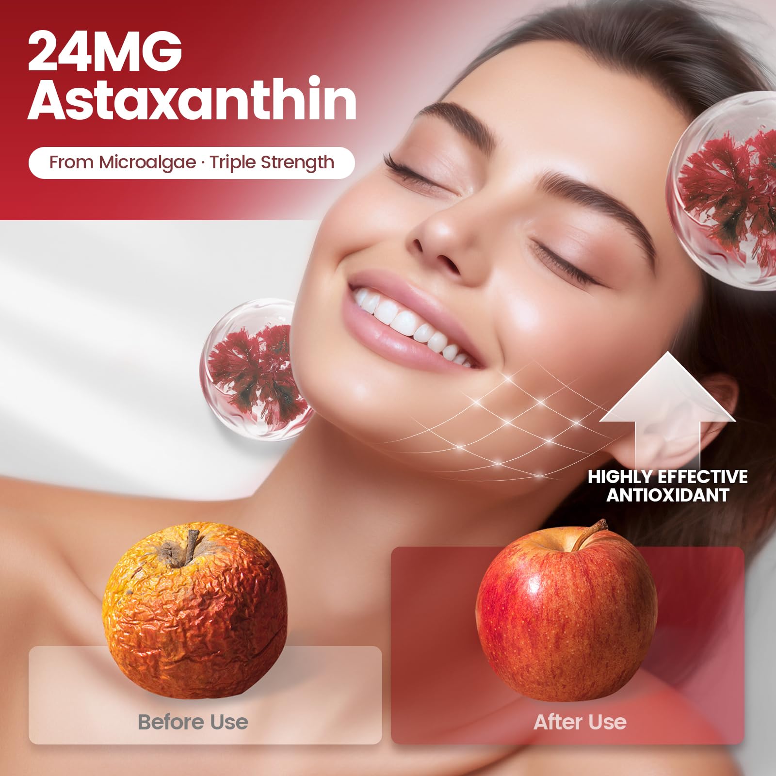 10 in 1 Astaxanthin Supplements 24mg, 4 Month Supply, Astaxantina Antioxidant from Fresh Haematococcus Pluvialis, Contains Lycopene, Grape Seed, Vitamin E