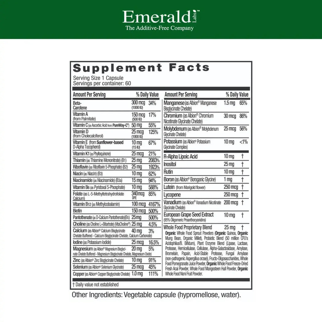 EMERALD LABS Complete 1-Daily Multi - Complete Multivitamin for Men & Women with Vitamin C, Methylated Folate, Whole-Food Blend & More EMERALD LABS Au supplements
