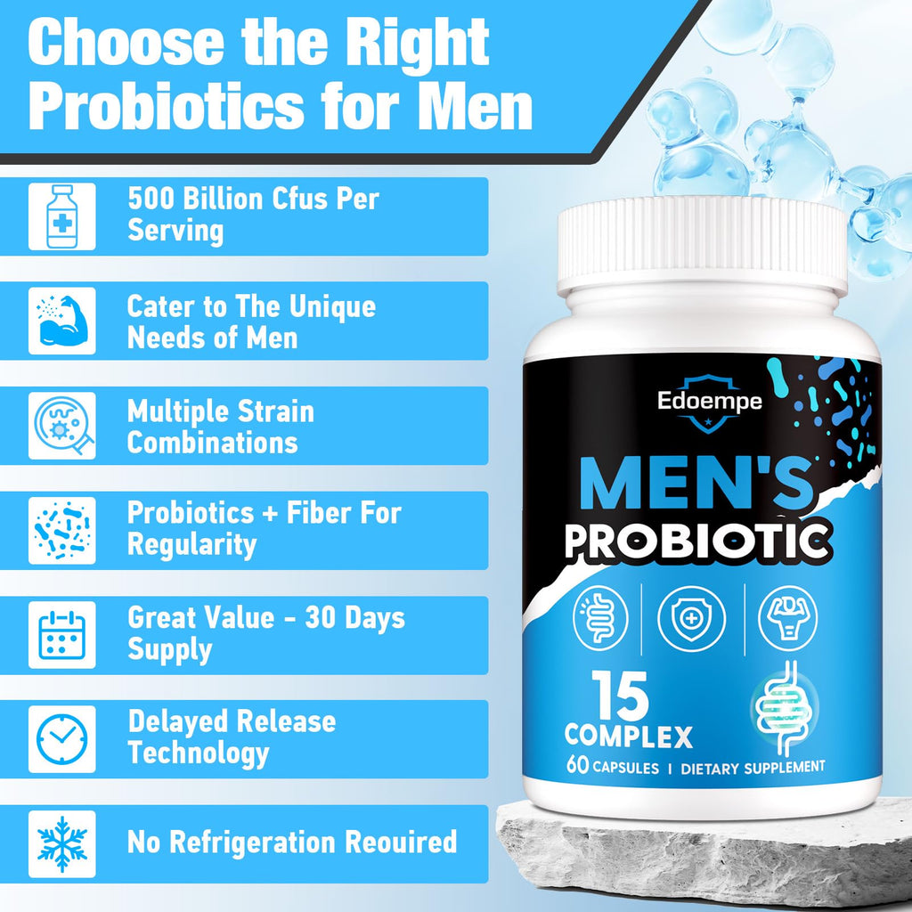 Probiotics for Men, 500 Billion CFUs 12 Strains, Mens Probiotics for Gut Health*, Digestive Health*, Energy, Prostate & Urinary Tract*, with Cranberry, Goji, Turmeric & Amla, Shelf Stable, 60 Caps Edoempe Au supplements