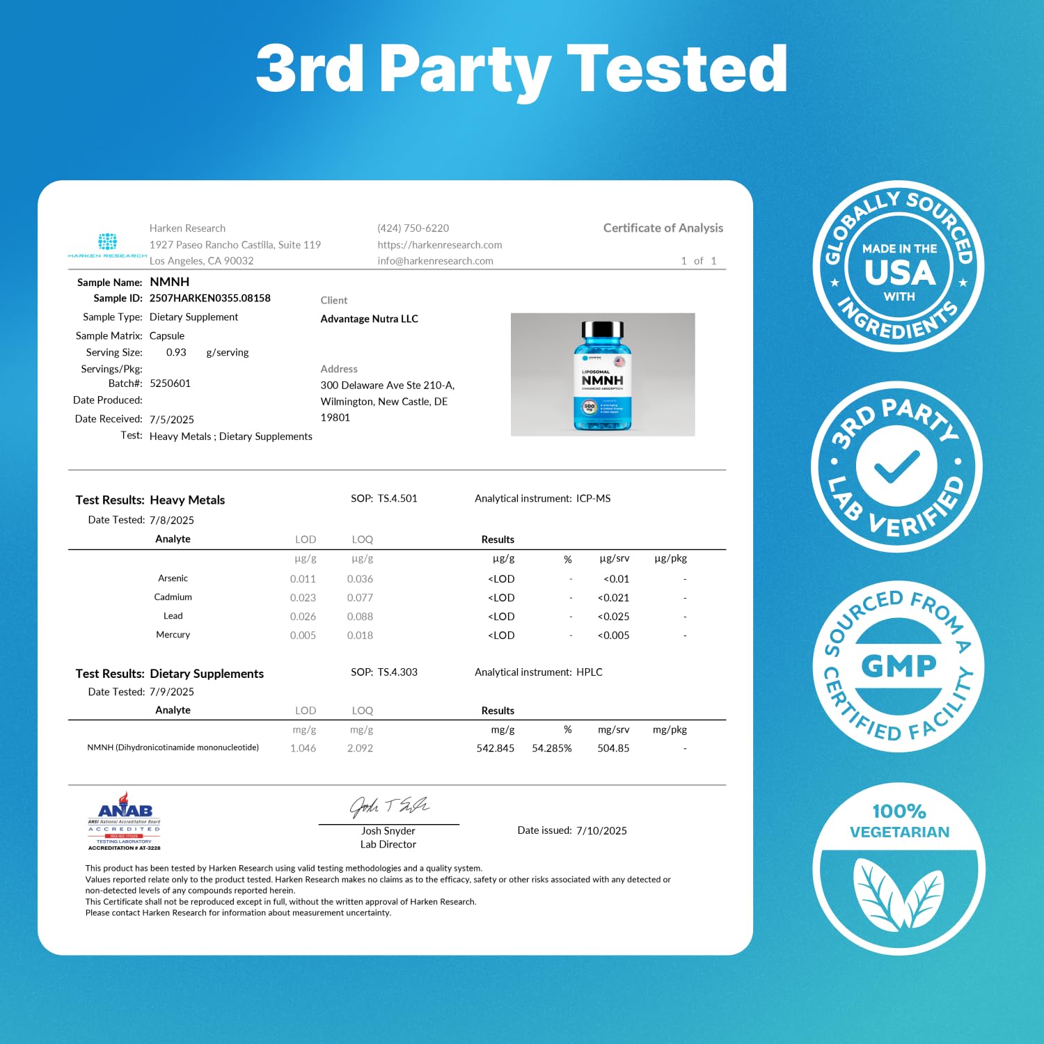 Liposomal NMNH 500 MG - NMN Supplement Alternative - NAD Supplements for Women & Men | Healthy Anti Aging - Cell Support for Energy, Focus & Skin - Advanced NAD+ Resveratrol 3-Party Tested | 1 Pack AdvantageNutra Au supplements