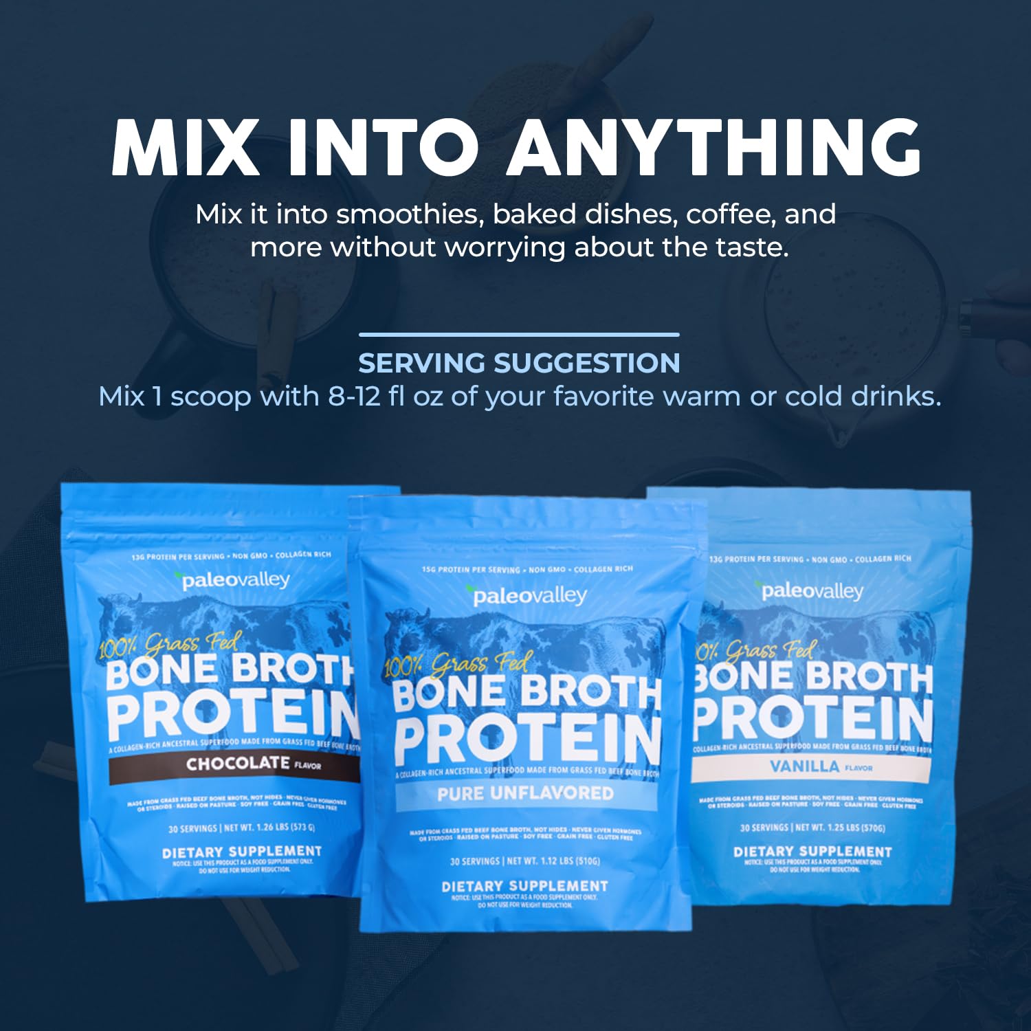 Paleovalley 100% Grass Fed Beef Bone Broth Protein Powder - Rich in Collagen Peptides for Hair, Skin, Gut Health, Bone and Joint Support