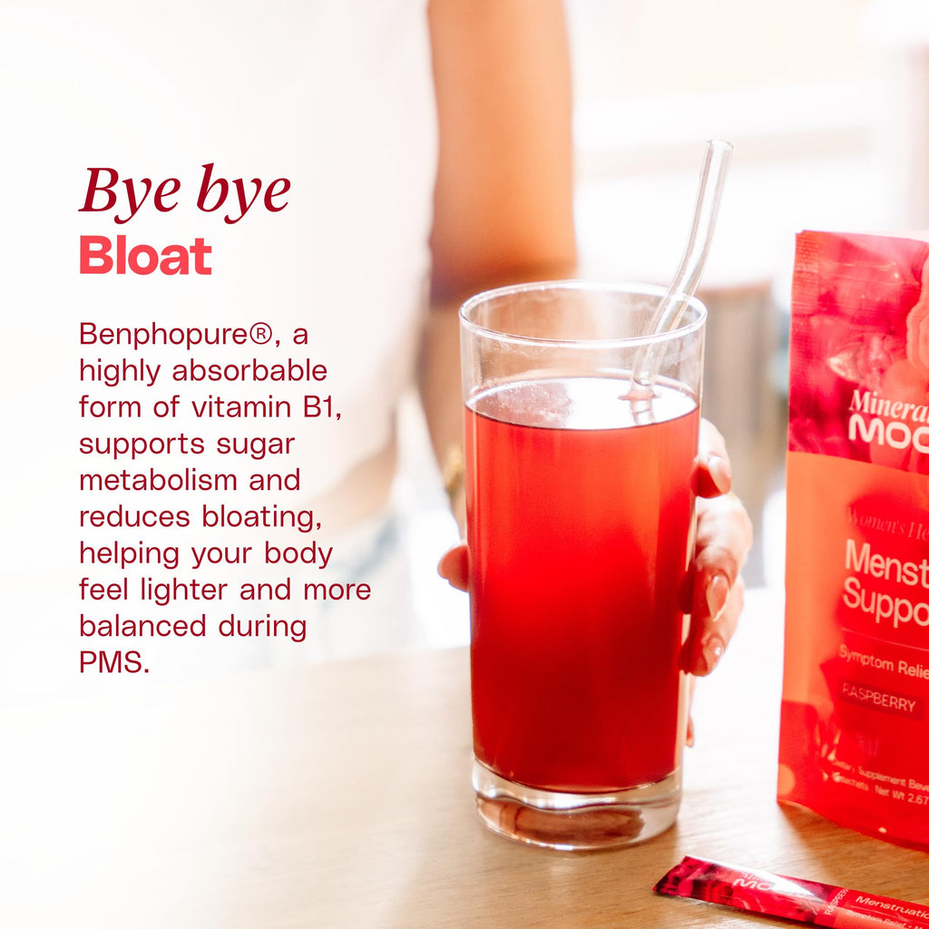 Mineral Moon Premium Menstruation Support - 14 Sachets Raspberry Drink - Hormonal Balance & PMS Support - Reduce Period Cramps, Fatigue & Nausea -with Magnesium Bisglycinate, BenfoPure B1 & Vitamin B6 Mineral Moon Au supplements
