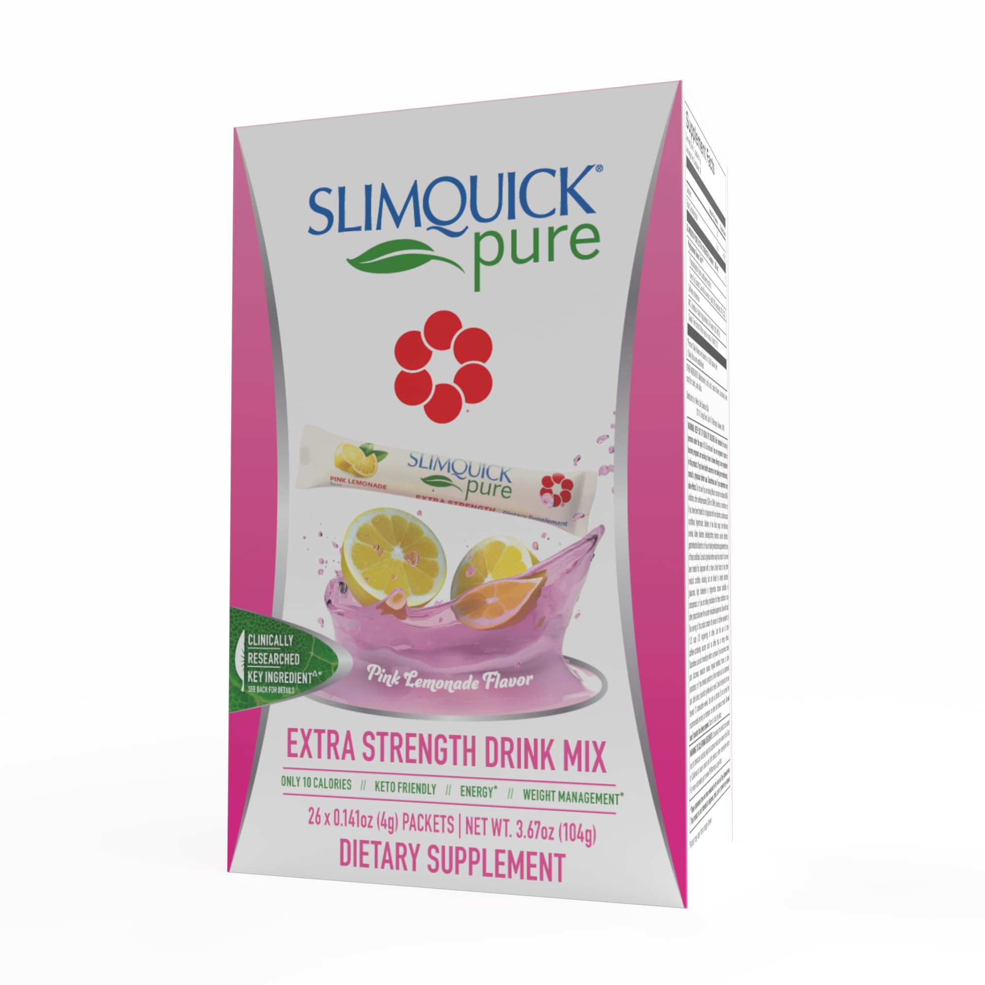 SlimQuick Pure 3X Extra Strength Drink Mix Packets, Metabolism & Weight Management for Women, Helps in Fat Breakdown, with Green Tea, Caffeine, Chaste Tree,