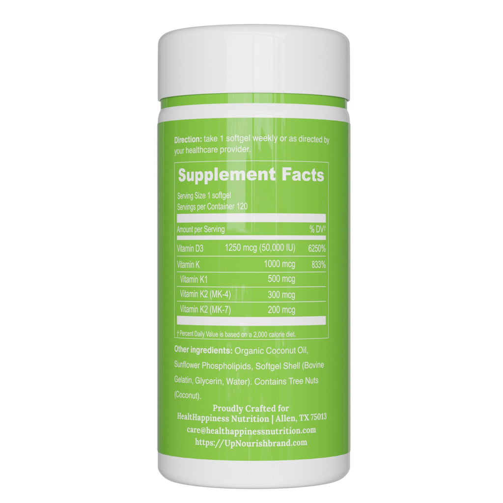 UpNourish Liposomal Vitamin D3 50000 IU (Vitamina D3 de 50000) with 1000 mcg Vitamin K, High Dose Vitamin D3 K2, Vitamin D 50000 IU with K1, K2 MK-4 and MK-7, 120 Mini Softgels UpNourish Au supplements