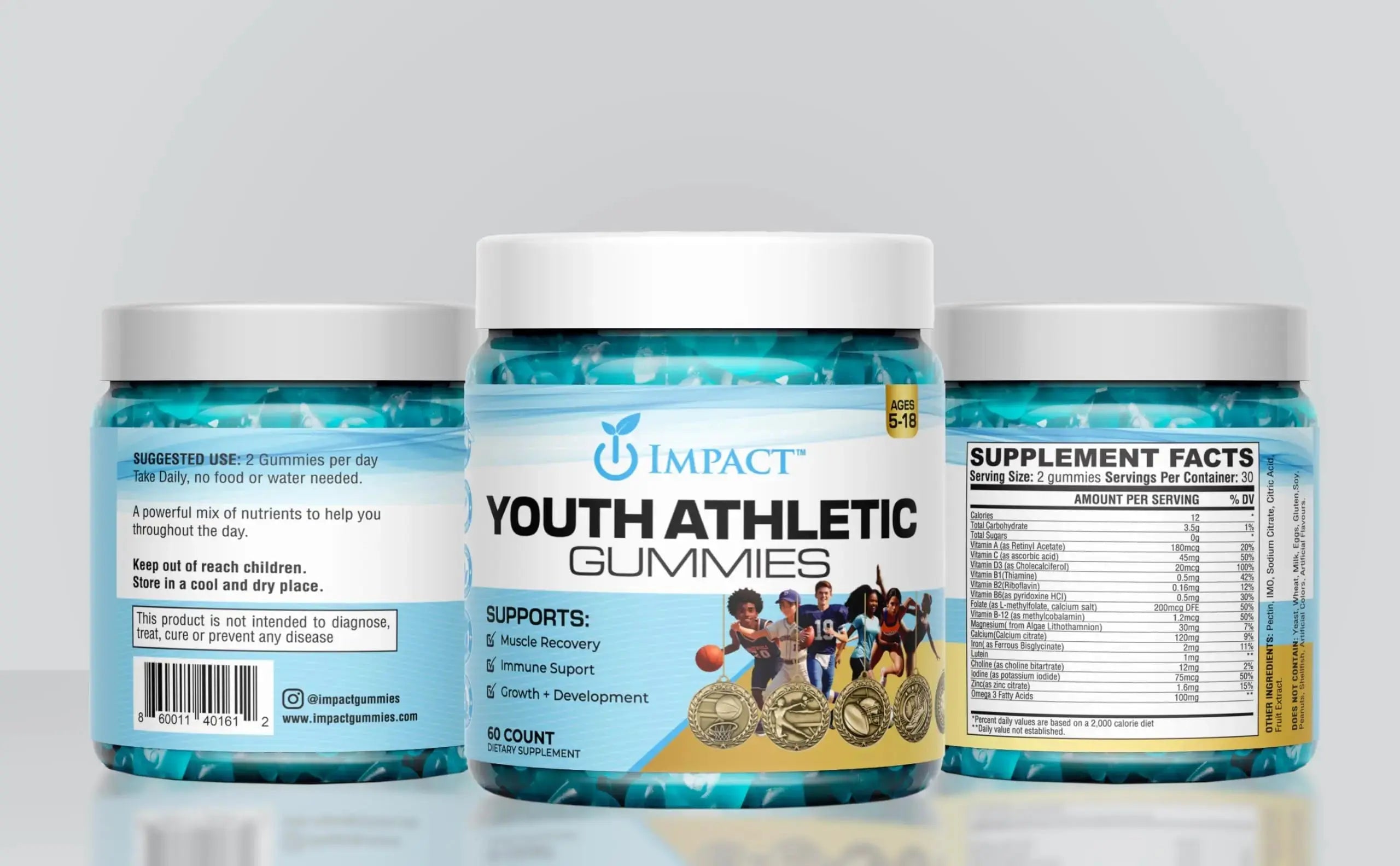 Youth Athletic Gummies – Kids Multivitamin Gummies with Essential Nutrients, Immune & Energy Support, Vegan & Gelatin-Free IMPACT Au supplements
