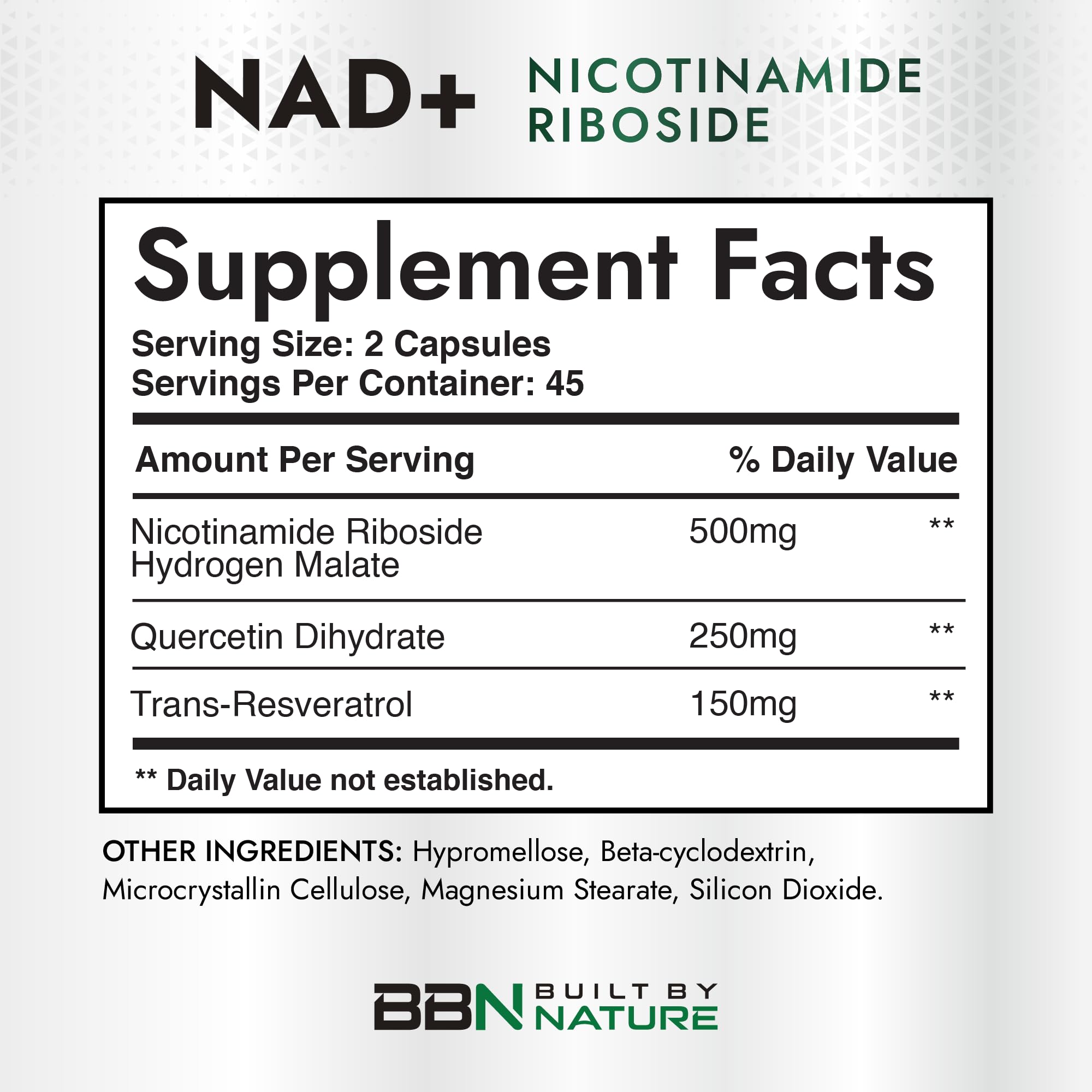 Built by Nature NAD Supplement – NAD+ Nicotinamide Riboside with Resveratrol & Quercetin 900mg Formula – NMN Alternative Supplement for Energy, Cellular Health & Anti-Aging – 90 Capsules Built by Nature Au supplements