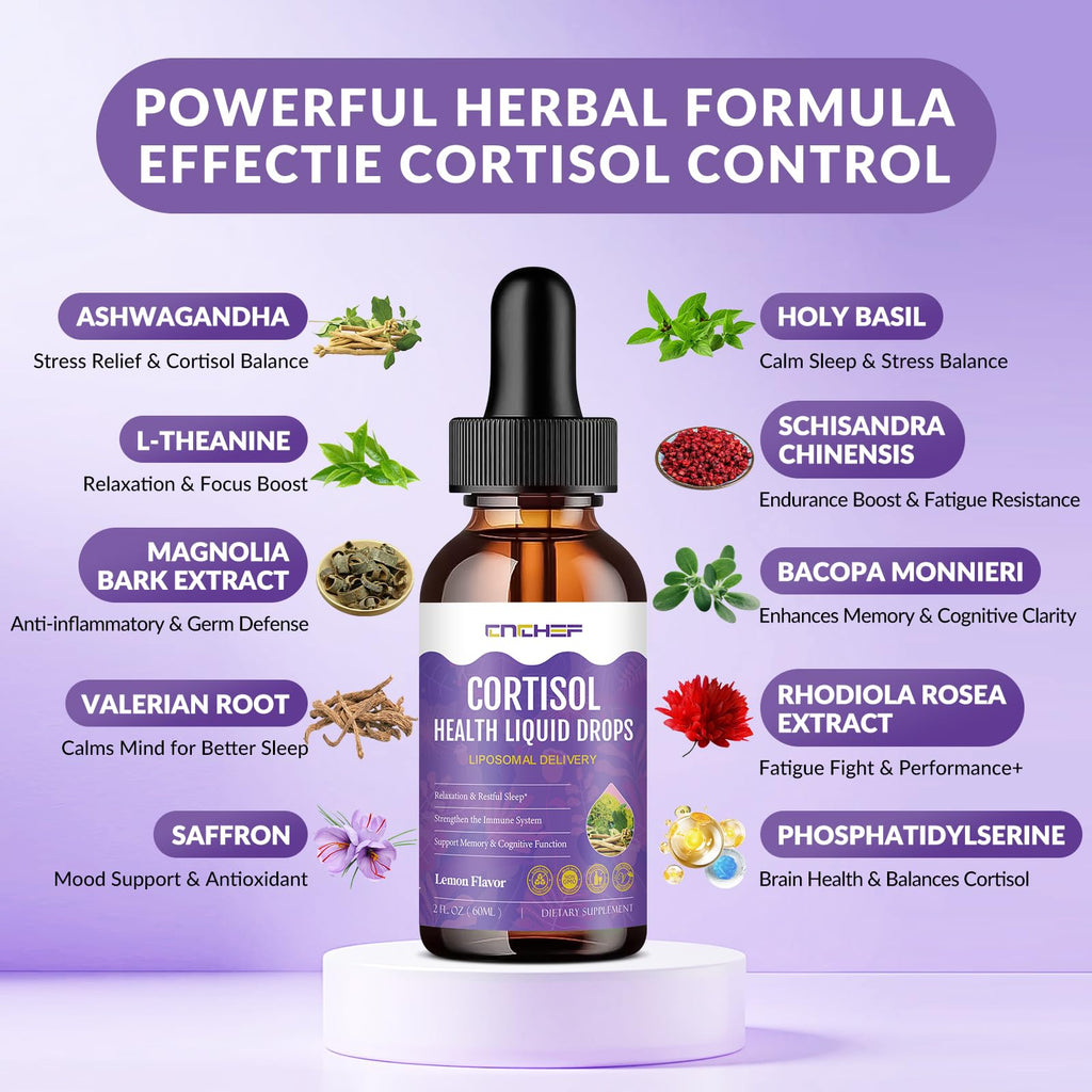 Cortisol Supplement Liquid Drops, Hormone Balance for Women Men Cortisol Detox with Magnesium Glycinate, L-Theanine, Rhodiola Rosea, Ashwagandha, Phosphatidylserine, Mood Focus, Sleep Support, 2 Fl Oz CNCHEF Au supplements