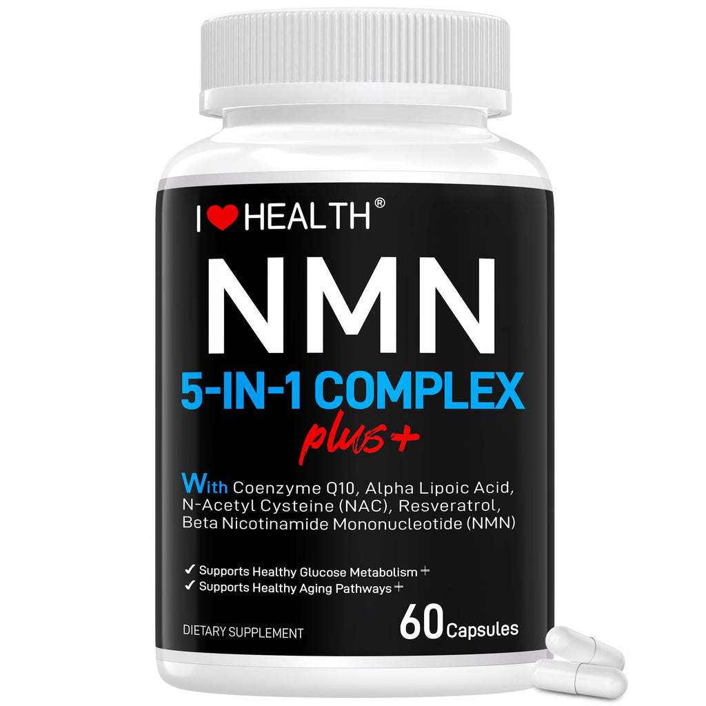 I LOVE HEALTH NMN Complex Plus+ for Women & Men with NAC, Alpha Lipoic Acid, CoQ10 & Resveratrol – 5-in-1 Cellular Energy & Healthy Aging Support – 60 Capsules, Non-GMO, Made in USA I LOVE HEALTH Au supplements