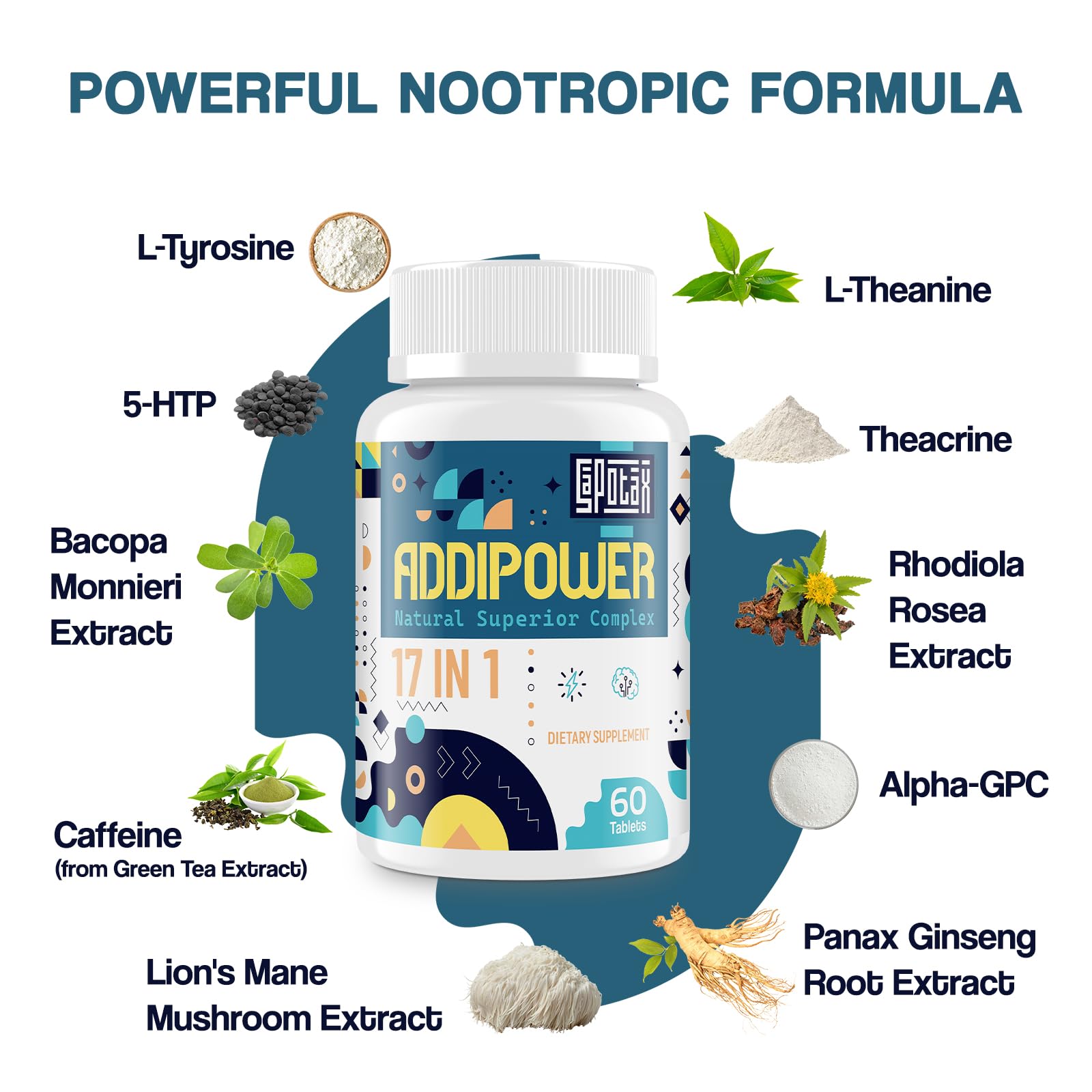 17-in-1 Brain Supplement for Memory and Focus | Nootropic Brain Supplement for Mental Clarity, Concentration, Alertness | Natural Nootropics with Herbal Extracts, Vitamins & Amino Acids (120 Tablets) Sapotax Au supplements