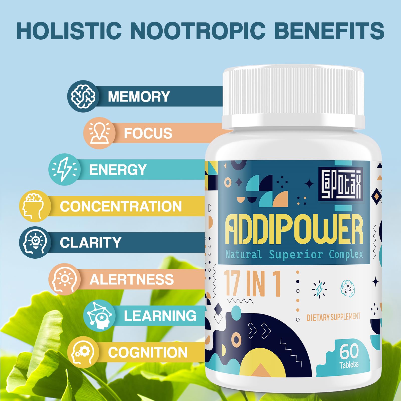 17-in-1 Brain Supplement for Memory and Focus | Nootropic Brain Supplement for Mental Clarity, Concentration, Alertness | Natural Nootropics with Herbal Extracts, Vitamins & Amino Acids (120 Tablets) Sapotax Au supplements
