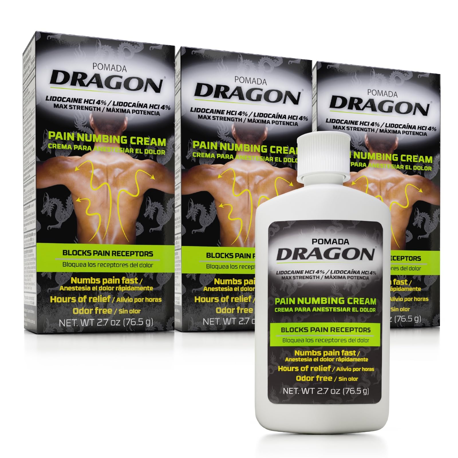 Dragon Numbing Cream Lidocaine 4% Maximum Strength Numbing Cream, Topical analgesic with Lidocaine for Muscle Relief, Pain Cream for Knees and Feet, 2.7 Oz (3 Pack) DRAGON Au supplements
