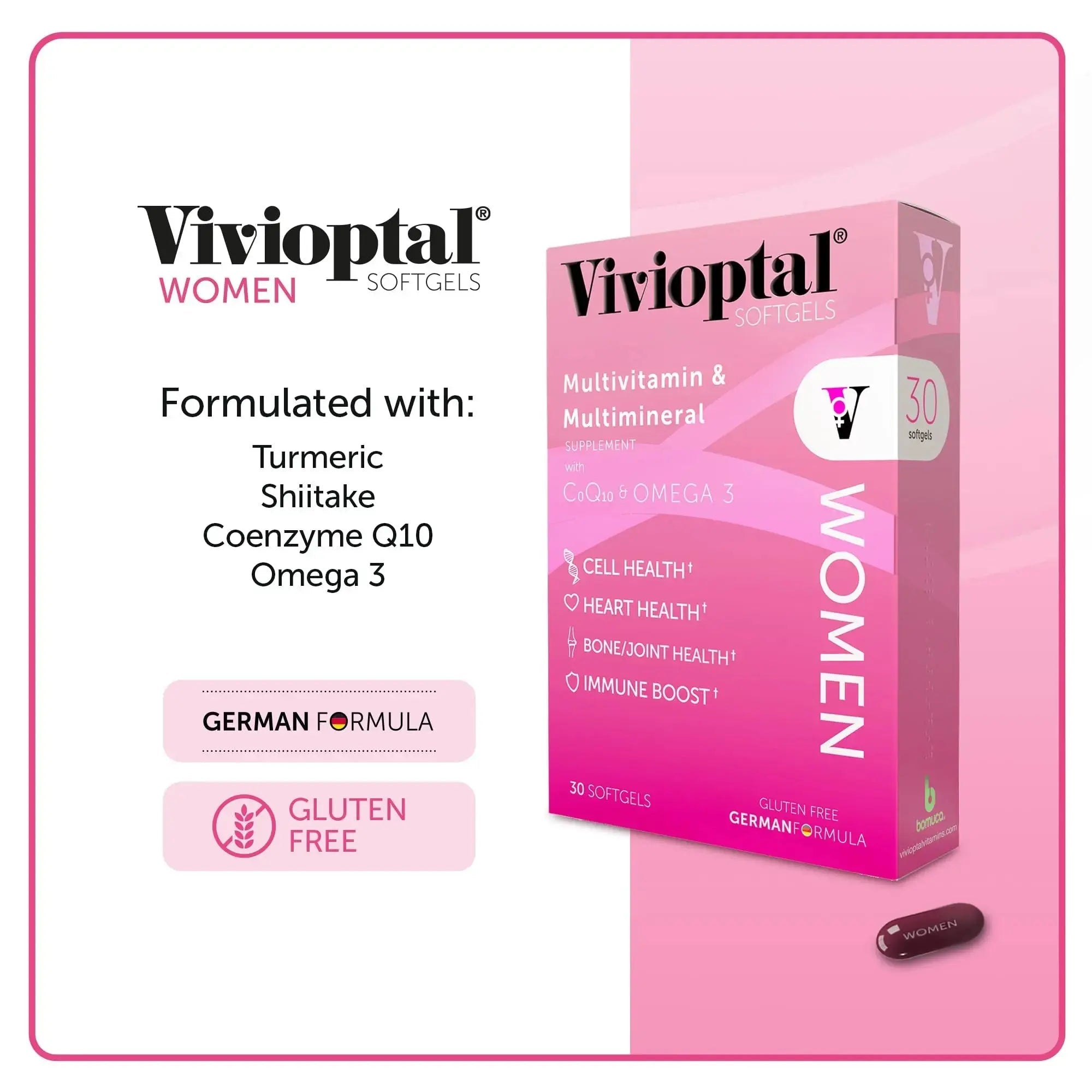 Vivioptal Women, 30 Capsules, CoQ10 & Omega-3, Multivitamin & Multimineral, Gluten Free, German Formula Vivioptal Vitamins Au supplements