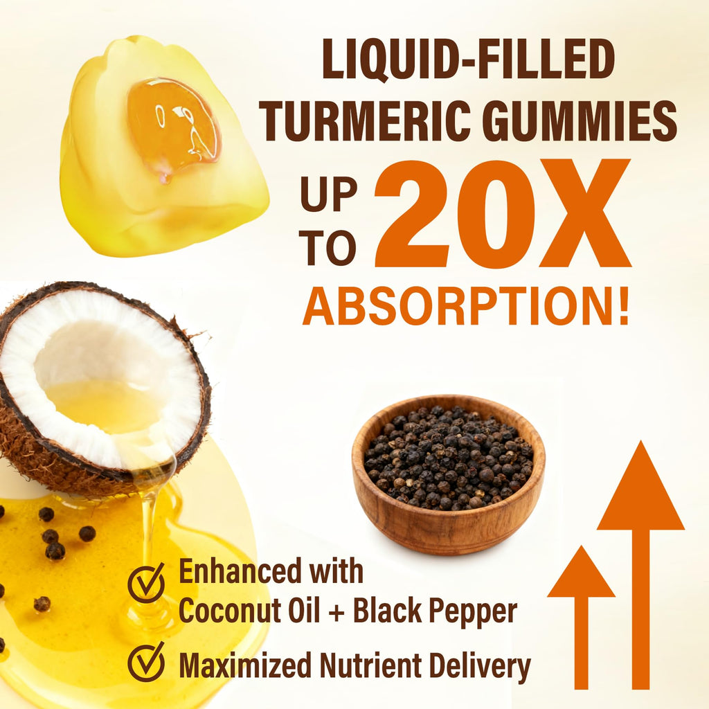 Sugar Free Turmeric Curcumin Filled Gummies 550mg for Adults, Ginger & Black Pepper | 95% Curcuminoids w/Prebiotic Probiotic & Postbiotic Blend, Support, Immune & Digestive Health, Vegan, 2Pack NEVISS Au supplements