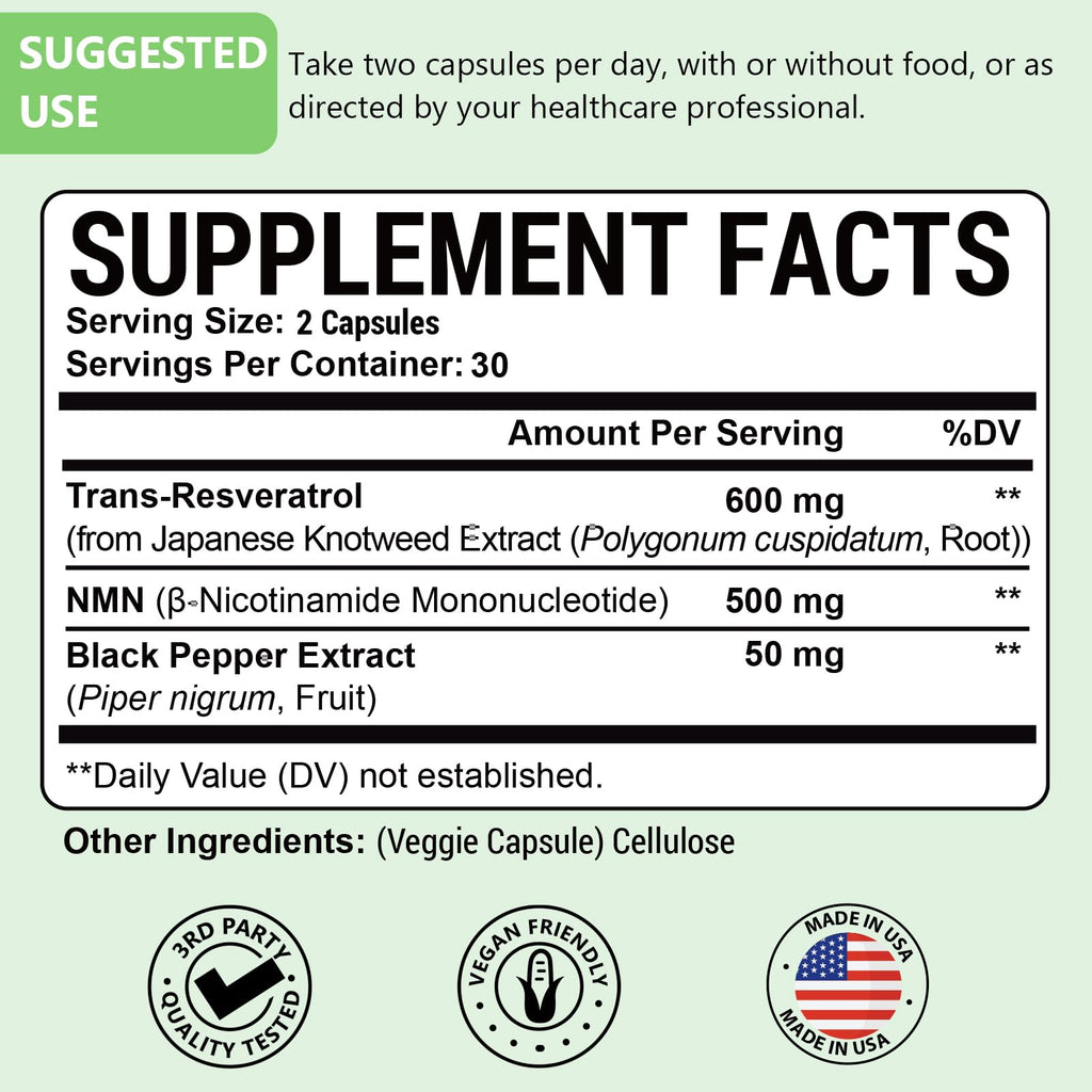 99% Ultra Purity NMN 500mg + Trans-Resveratrol 600mg, 1150mg NMN Resveratrol Supplement, 3-in-1 Advanced Formula for Boost* NAD, Cell, Immune, Energy & Muscle, Healthy Aging, Stabilized Form - 60 Caps Ascuoli Au supplements
