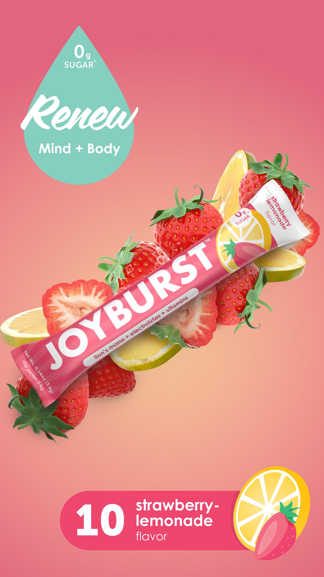 Joyburst Sugar Free Electrolytes Powder Packets, Instant Hydration Drink Mix Sticks, Variety Pack (10 Watermelon, 10 Strawberry Lemonade), Rehydrate On-The-Go