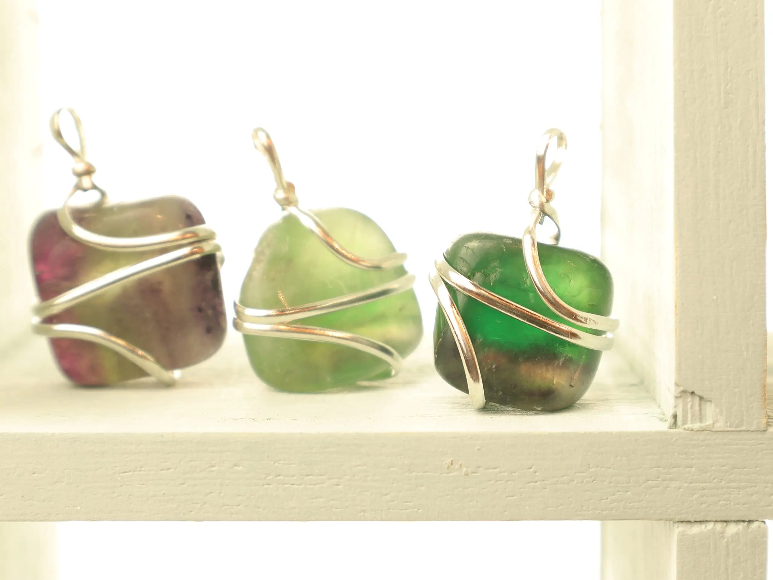 Shelf and Stone Rainbow Fluorite Wire Wrapped Pendant - Dark Hued Fluorite Crystal Necklace Shelf and Stone Au supplements