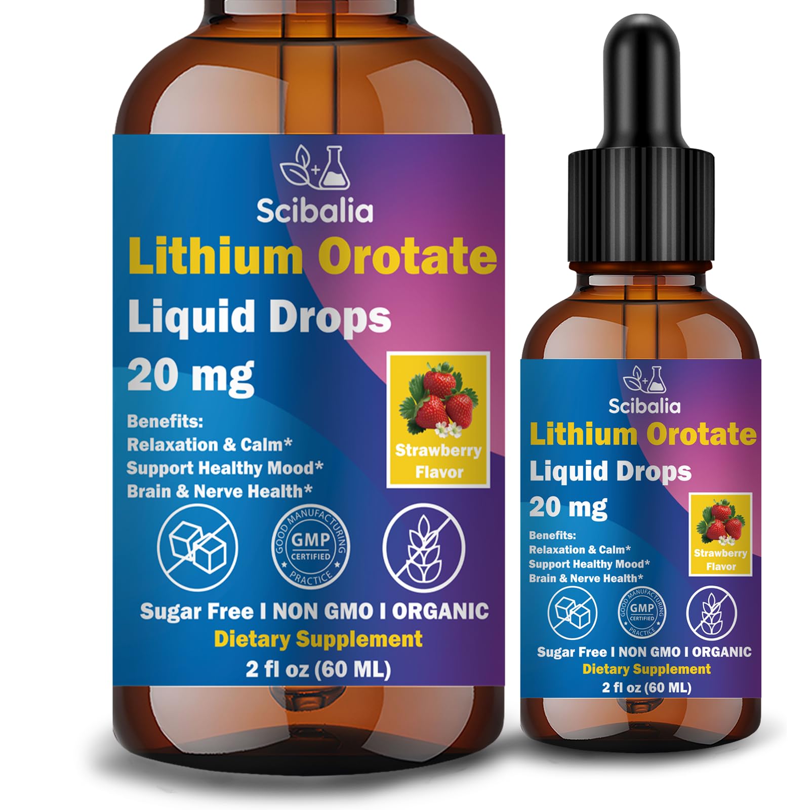 Scibalia Lithium Orotate Liquid Drops 20mg, Potency 11-in-1 Lithium Supplement w. NAC Magnesium Ashwagandha Theanine Vitamin D3 B6 B12 for Memory Brain Mood Cognitive Support,