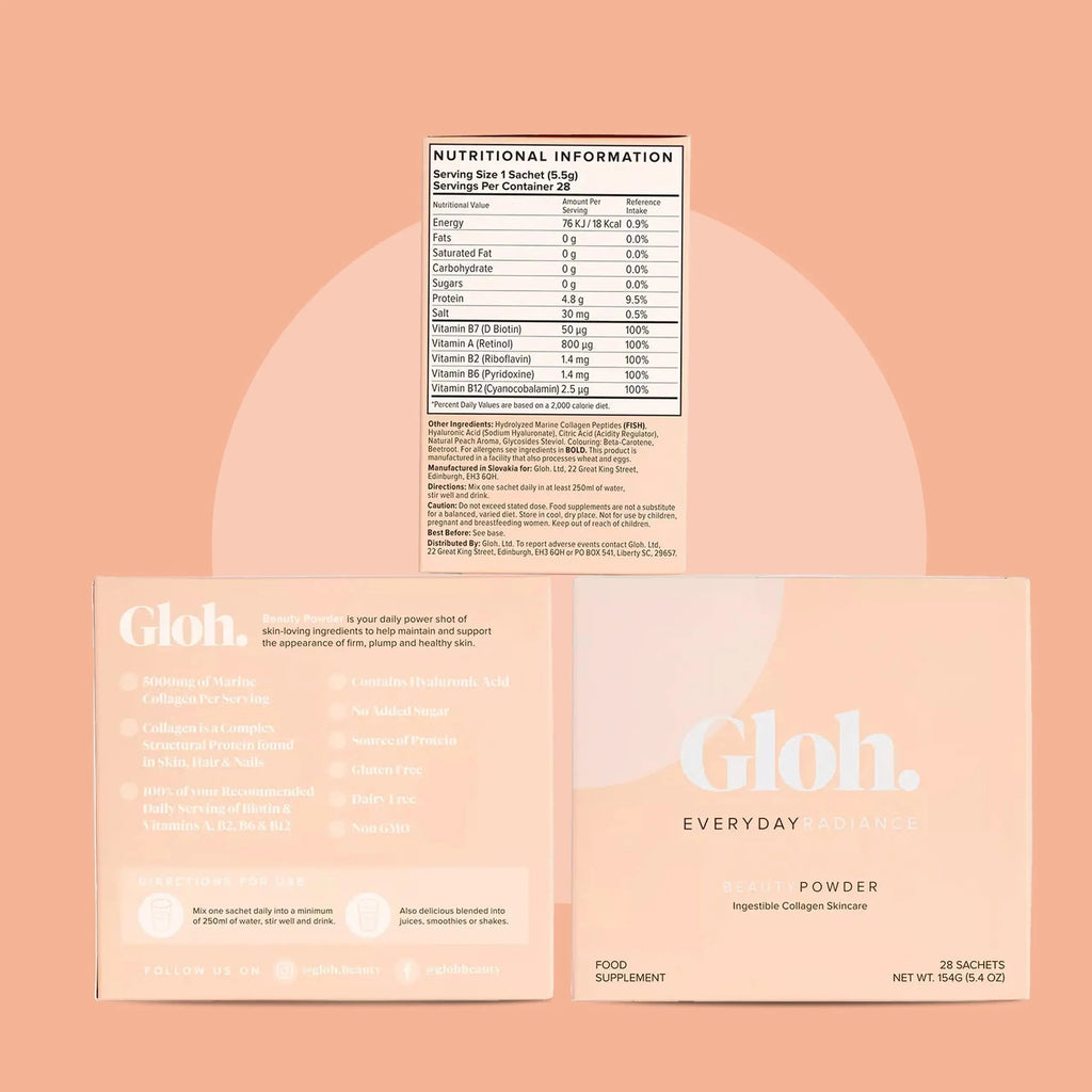 Gloh. Marine Collagen Powder for Women - Peach Flavor Collagen Supplements for Women with Hyaluronic Acid, Vitamin A, B2, B6 Gloh. Au supplements