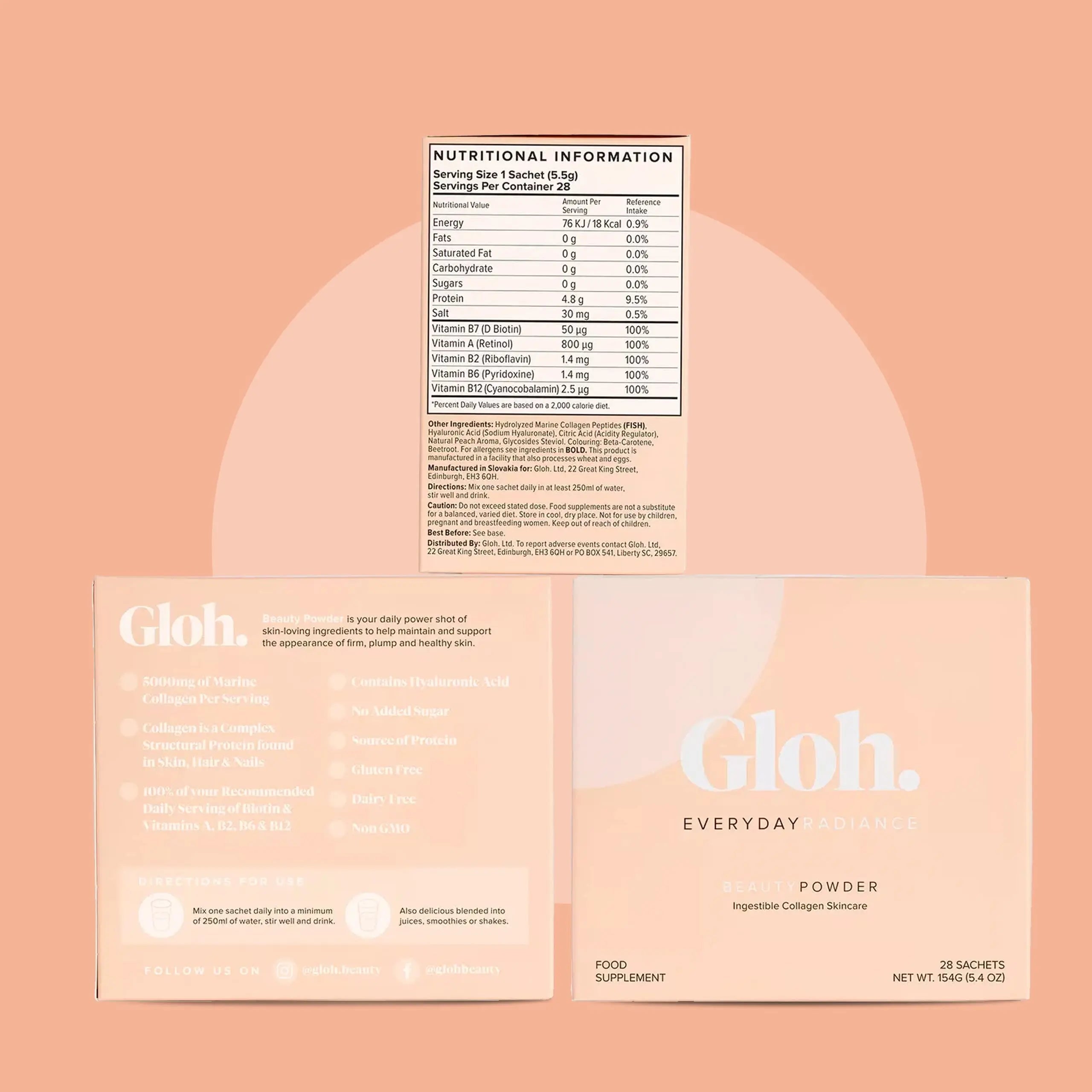 Gloh. Marine Collagen Powder for Women - Peach Flavor Collagen Supplements for Women with Hyaluronic Acid, Vitamin A, B2, B6 Gloh. Au supplements