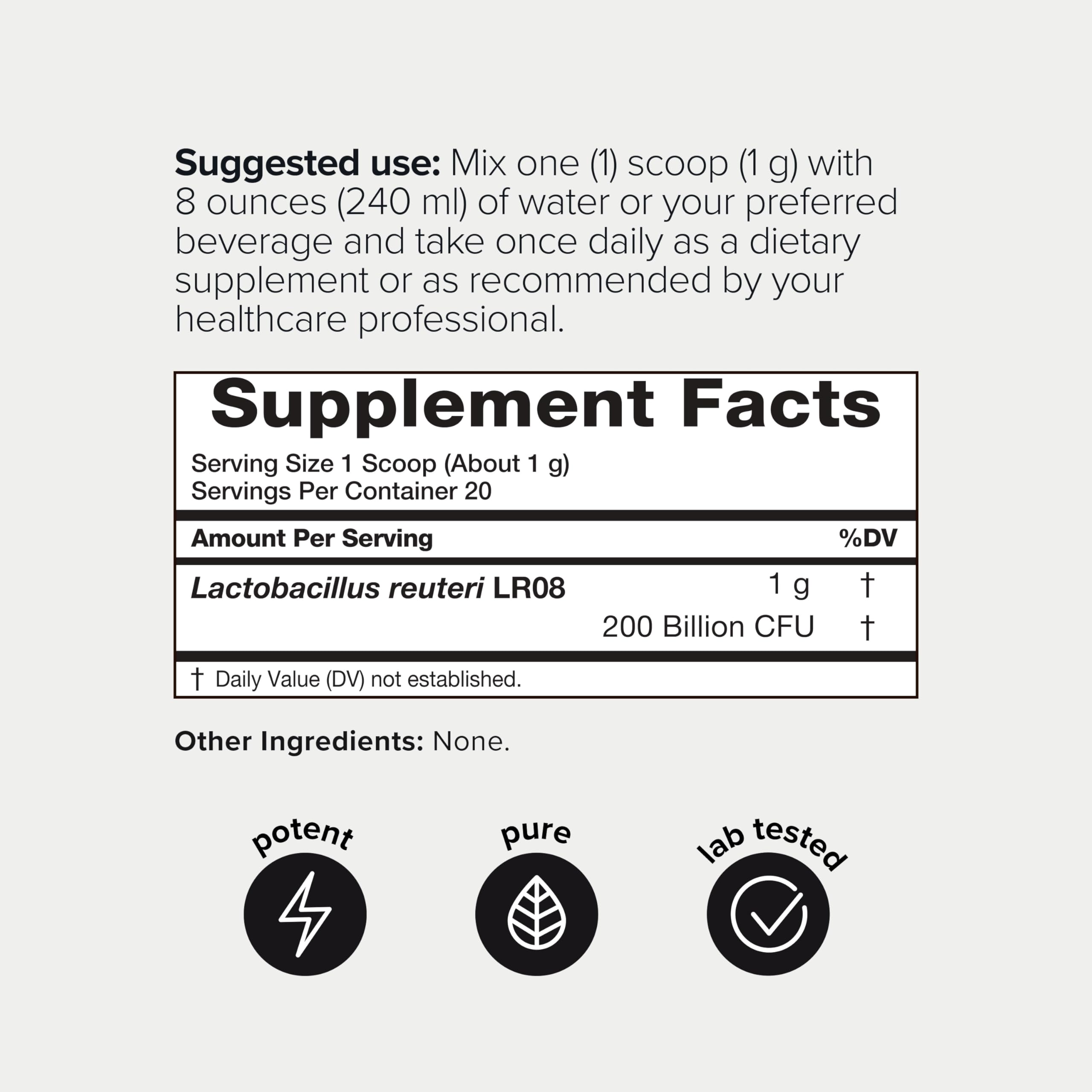 Lactobacillus Reuteri Powder – Ultra High Strength 200 Billion CFU Probiotic L Reuteri Supplement and Yogurt Starter – Third Party Tested Pure Single-Strain– Shelf-Stable – 20g Toniiq Au supplements