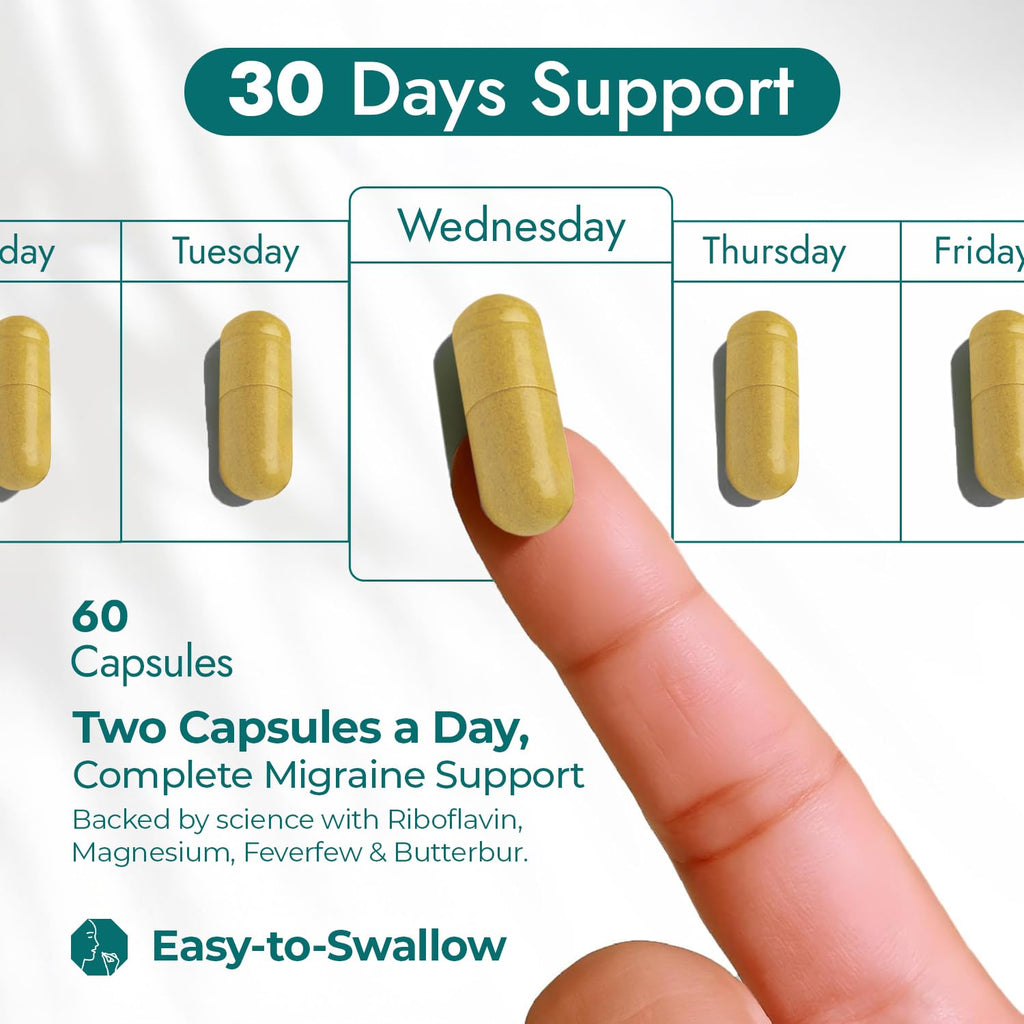 Nature's Nectar Migraine Prevention Feverfew Capsules – PA Free Butterbur Root, Riboflavin 400 mg, Magnesium & Feverfew – Natural Migraine Supplement – 60 Capsules Nature's Nectar Au supplements