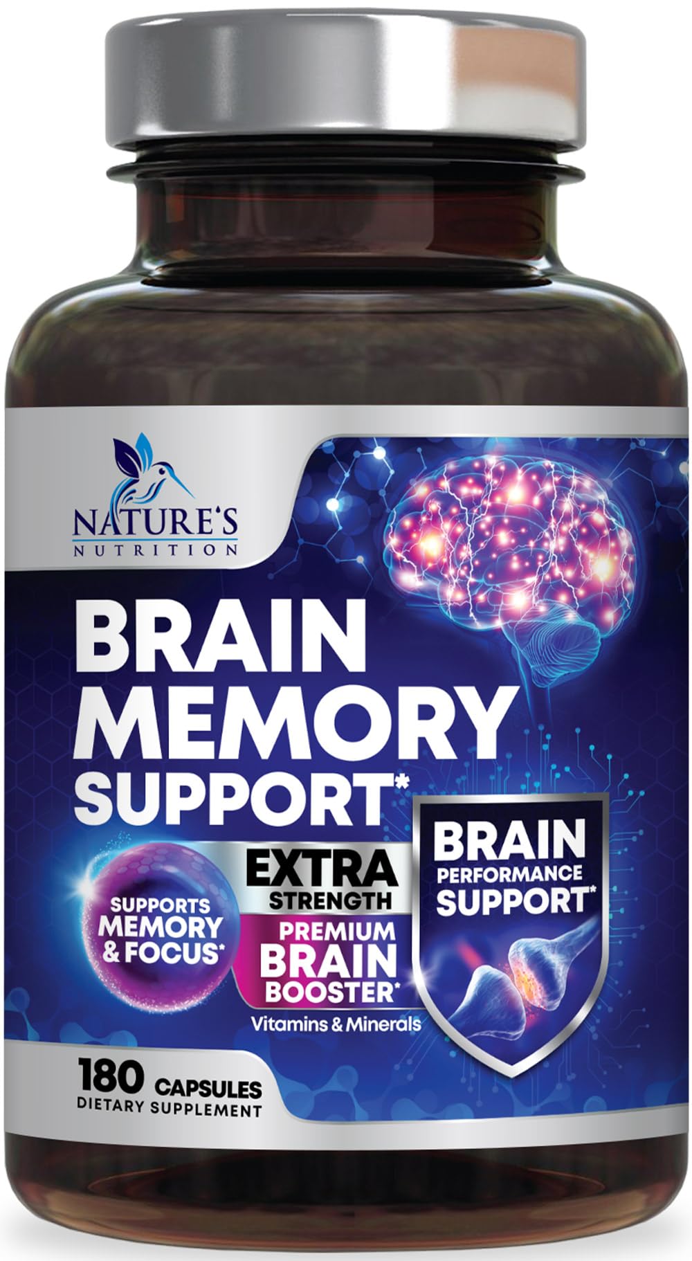 Brain Memory Supplement Pills - 3X Strength Nootropics for Concentration, Clarity & Focus Support - Brain Health Cognitive Vitamins with Bacopa, Phosphatidylserine & DMAE, Brain Booster - 180 Capsules Nature's Nutrition Au supplements