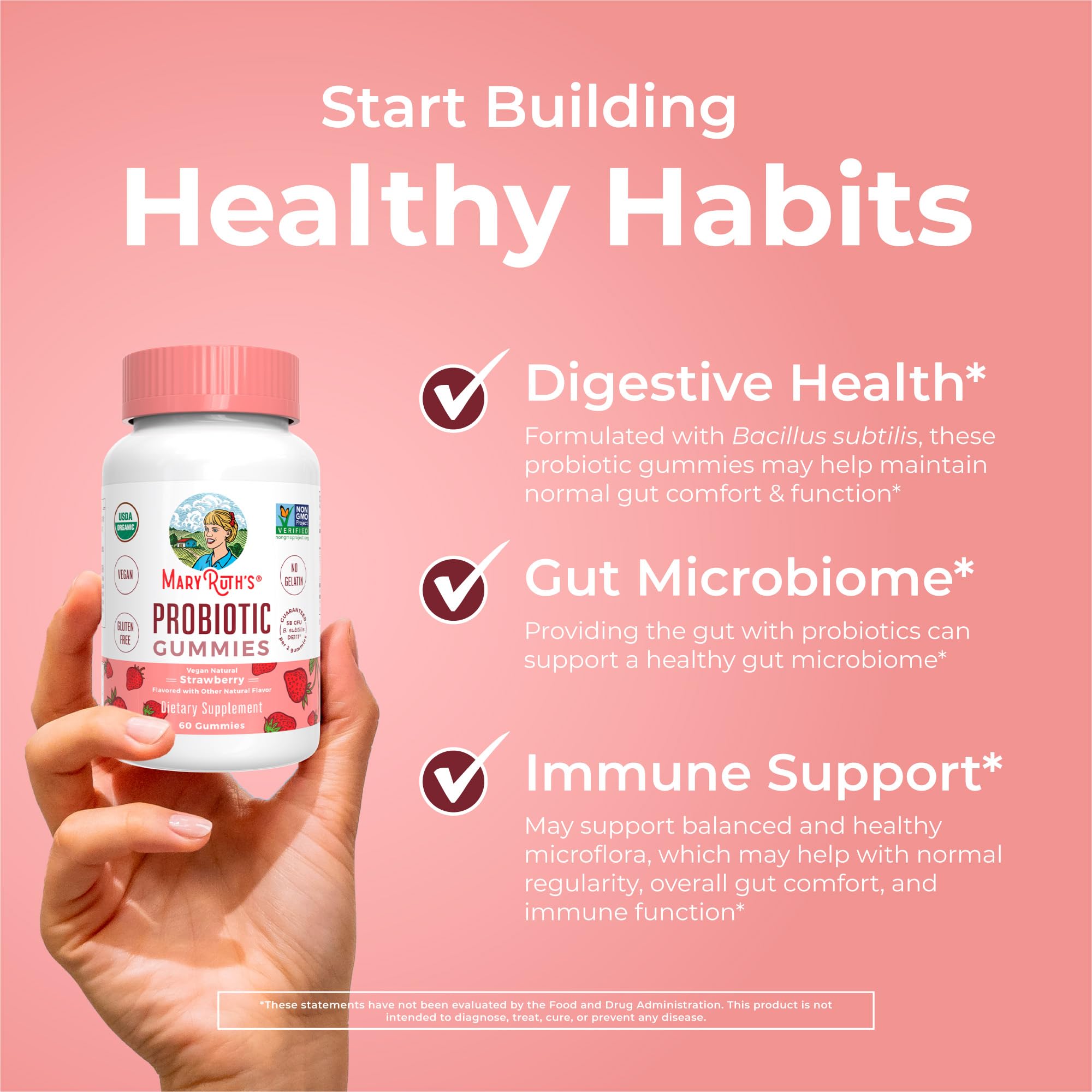 MARYRUTH'S USDA Organic Probiotic Gummies Probiotic Digestive Support | Immune Support | Digestive & Gut Health Supplement | 5 Billion CFU