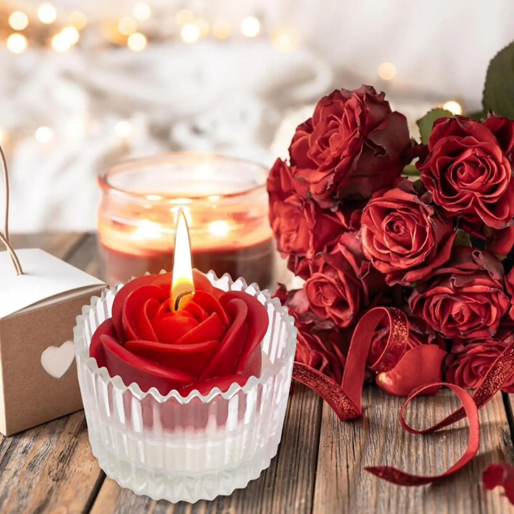 Red Rose Candle in Rippled Glass Jar for Valentine's Day Gifts, English Pear& Freesia Scented Candles Peytanger Au supplements
