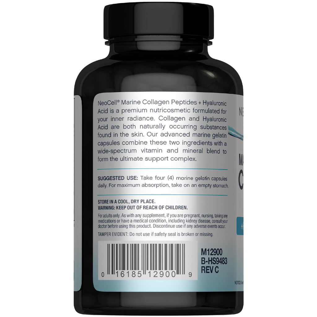 NeoCell Marine Collagen Peptides Capsules | 120 Pills | with Hyaluronic Acid | Plus Vitamin C | for Women and Men