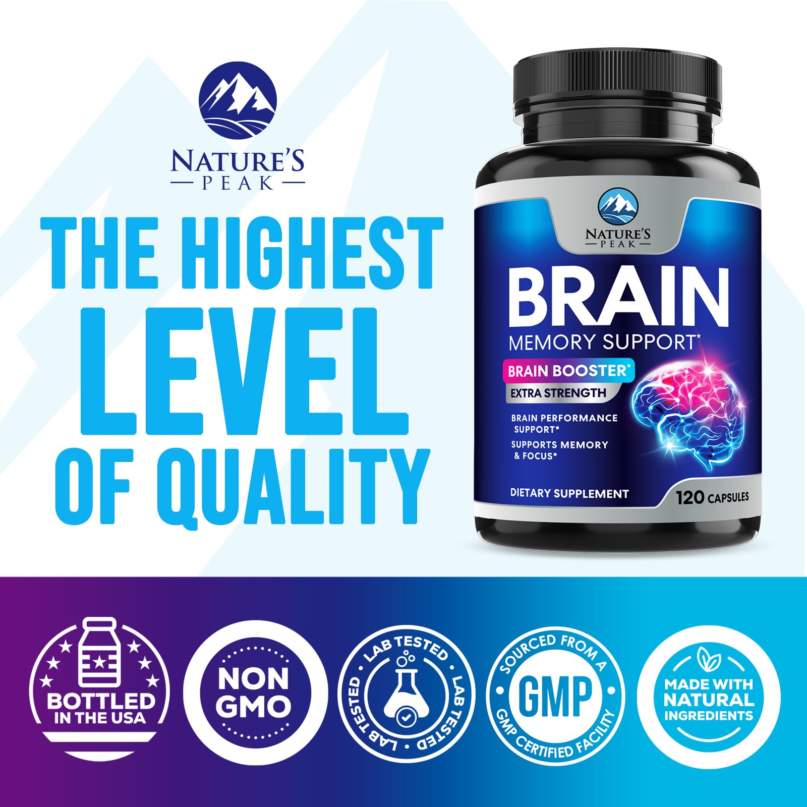 Brain Memory Supplement - 3X Strength Nootropics for Concentration, Clarity & Focus Support - Brain Health Cognitive Vitamins with Bacopa, Phosphatidylserine & DMAE, Brain Booster Pills, 120 Capsules Nature's Peak Au supplements