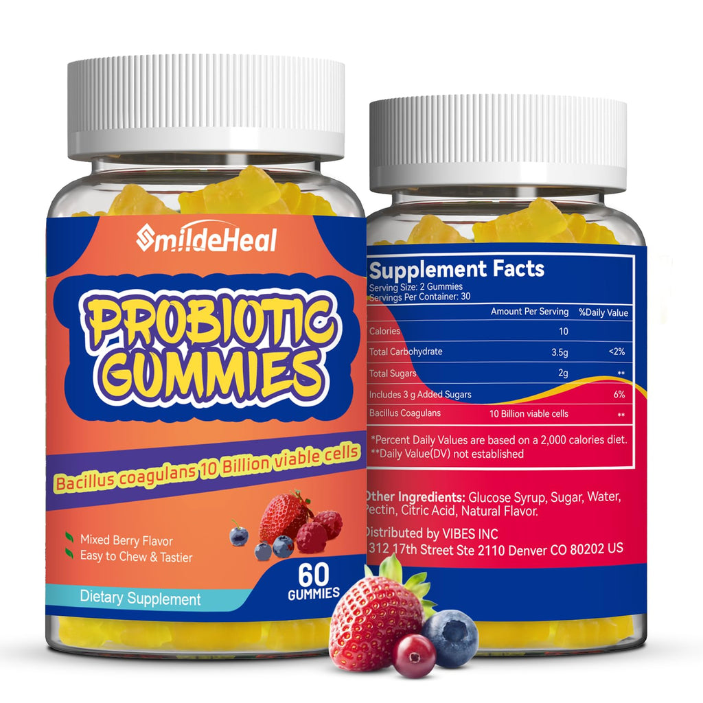 Probiotic Gummies for Digestive Health - 10 Billion CFU Bacillus Coagulans - Vegan & Non-GMO - Immune & Digestive Support for Men & Women - Strawberry & Mixed Berry Flavor