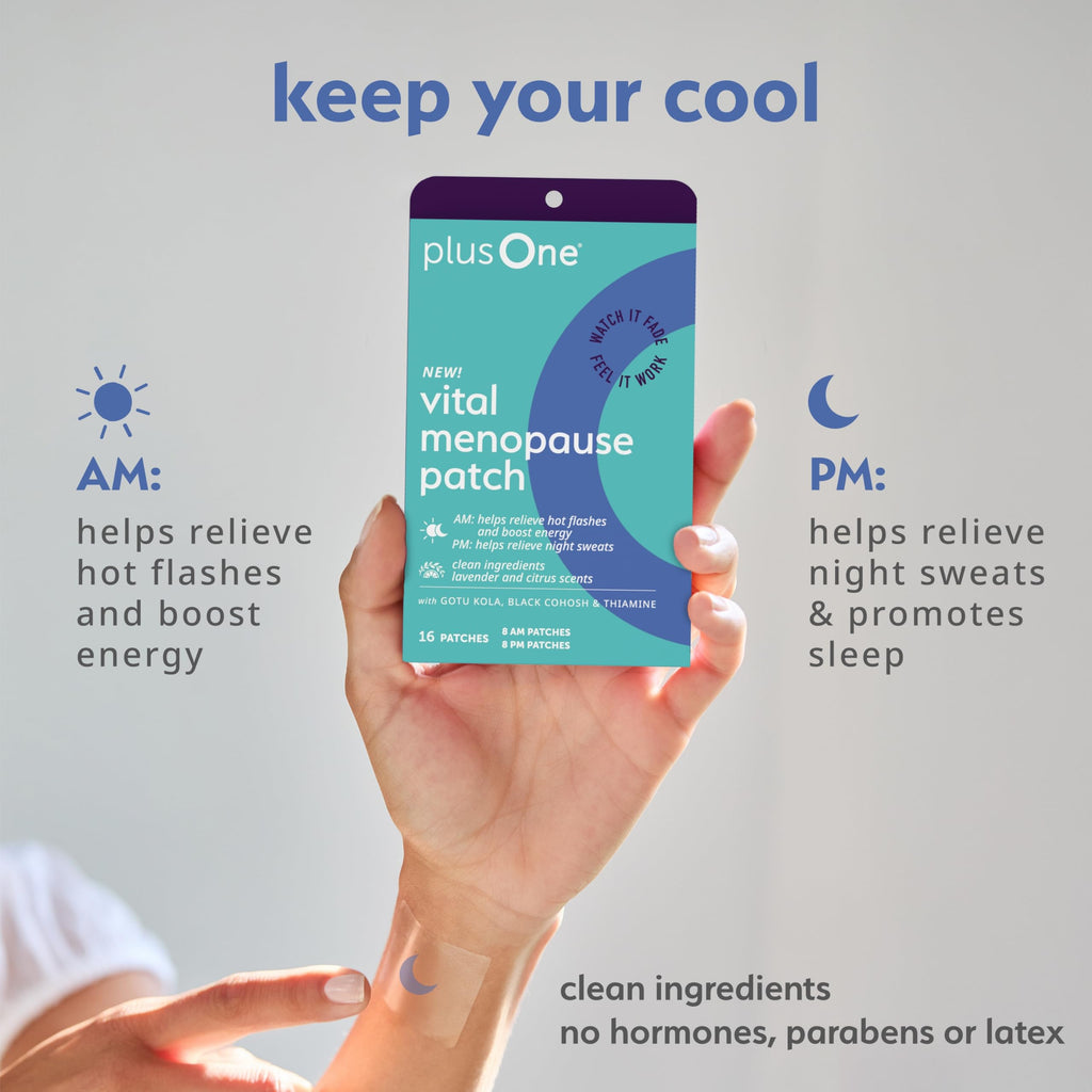 plusOne Vital Menopause Patches AM & PM – Hot Flash & Night Sweat Support – Promotes Energy & Sleep – Herbal Arjuna Daily Patches – 16ct plusOne Au supplements