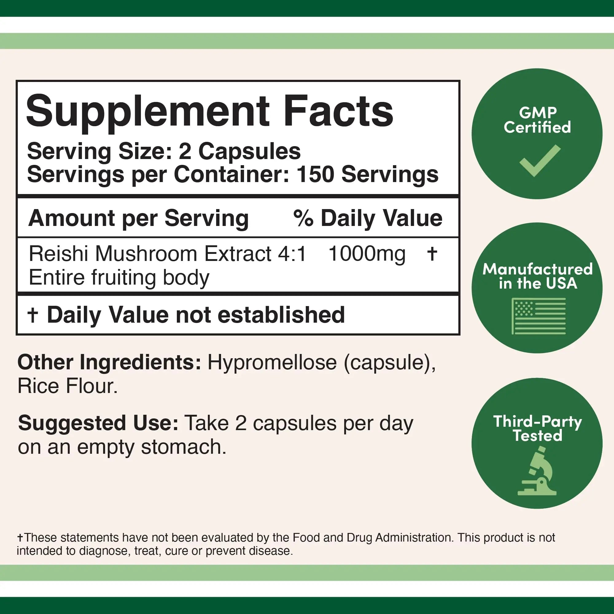 Reishi Mushroom Capsules (4:1 Ganoderma Extract, 1,000mg Red Reishi Powder Servings) Double Wood Supplements Au supplements