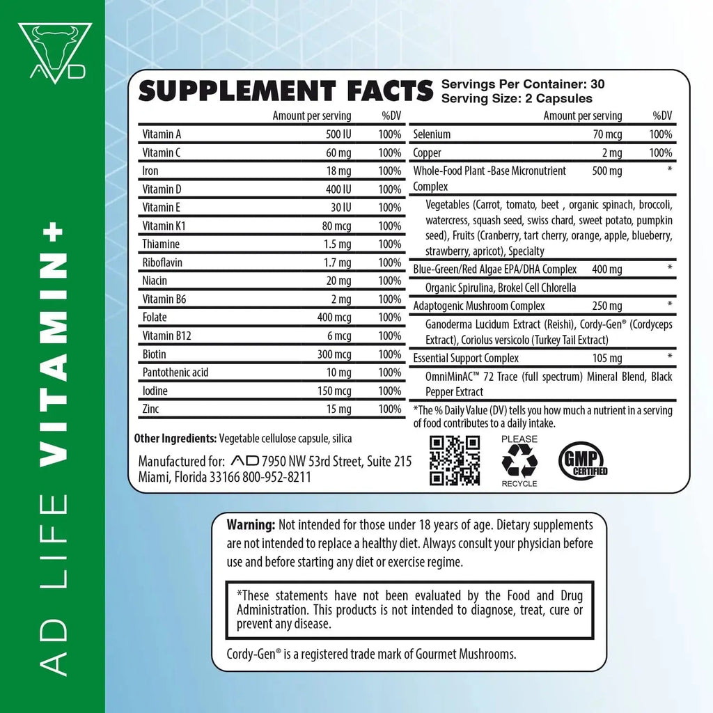 Project AD Vitamin+ Multimineral Multivitamin Supplement Complete Antioxidant, Energy & Immune Support. (60 Servings) PROJECT AD LLC Au supplements