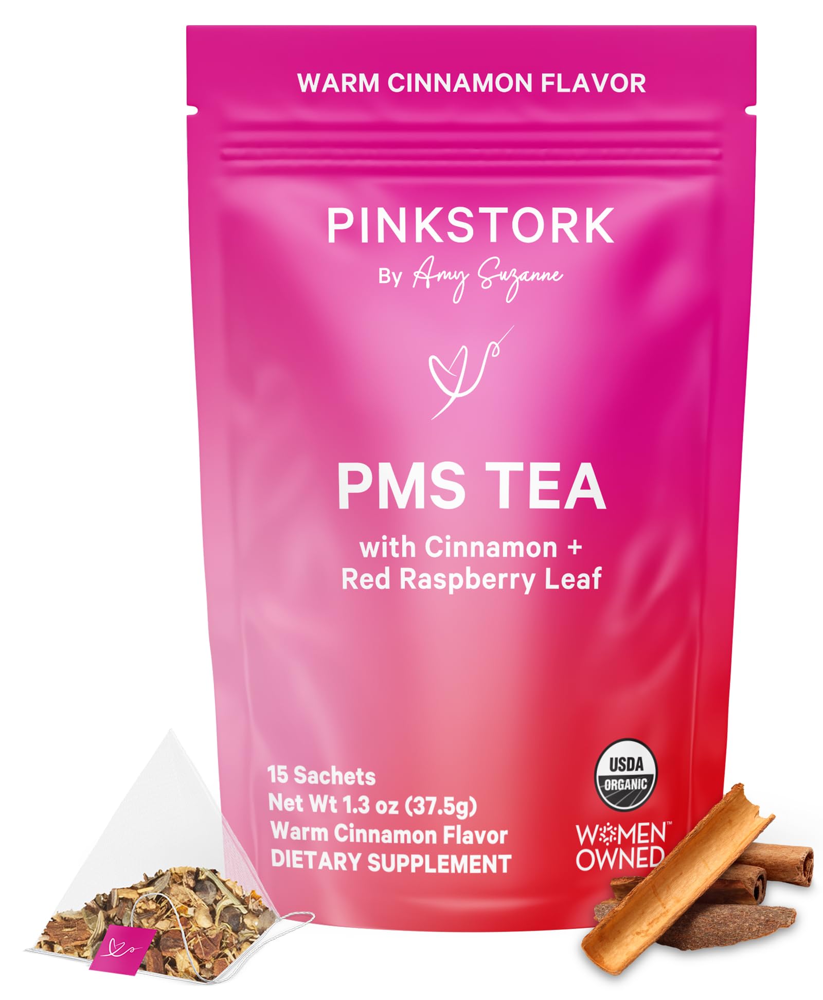 Pink Stork Organic PMS Tea for Hormone Balance, Mood Swings, Bloating, and Period Regularity - 8 Herbs - Vitex, Red Raspberry Leaf, Chamomile - Caffeine-Free - 15 Sachets, Hot or Iced Pink Stork Au supplements