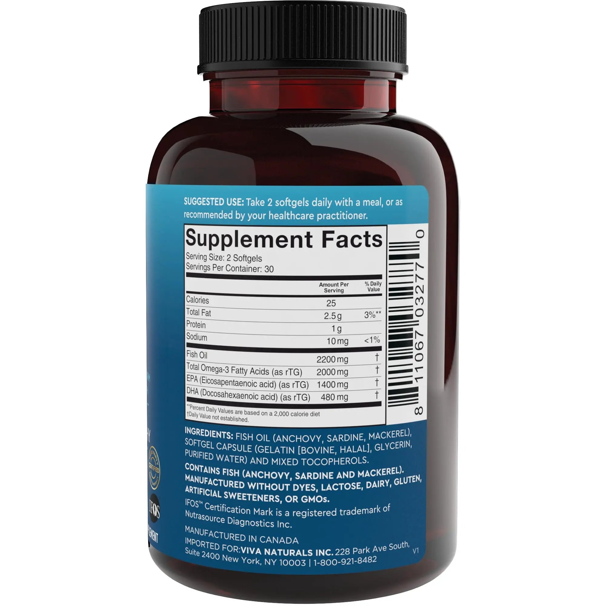 Viva Naturals Triple Strength Omega 3 Fish Oil Supplement - 2200 mg Wild Caught Viva Naturals Au supplements