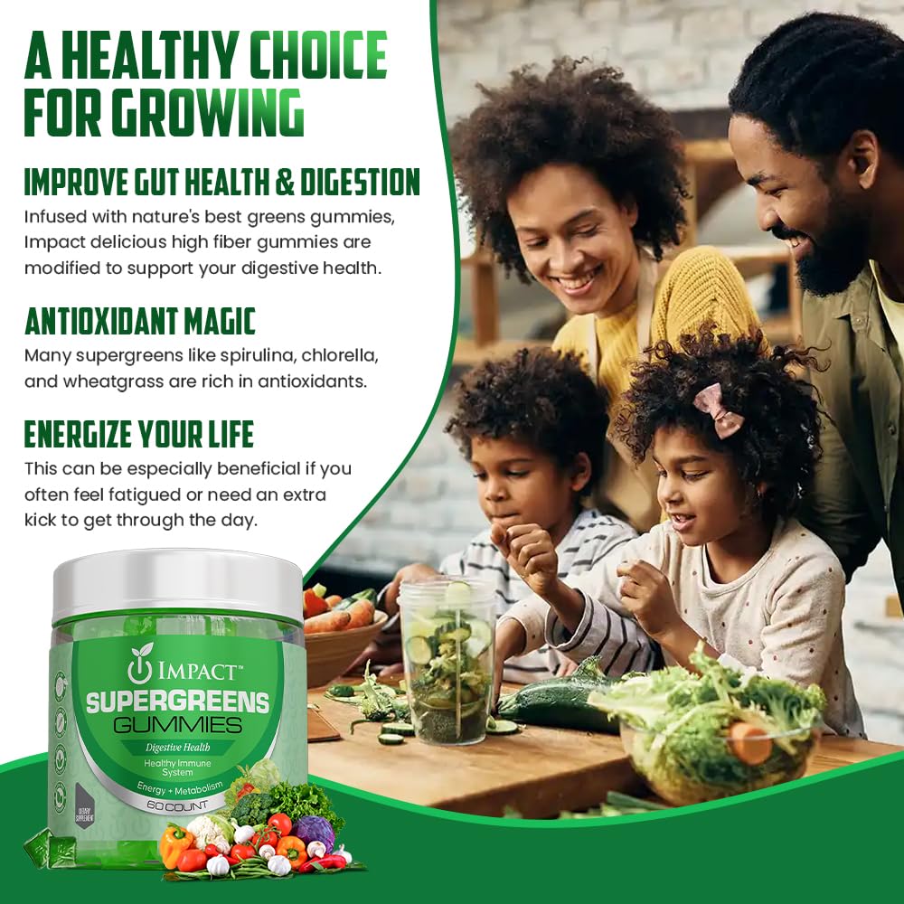 IMPACT Fiber Gummies for Adults, Women & Kids – Supergreens Veggies Daily High Fiber Gummies, for Gut Health & Immunity, Vegetarian Gummy Fiber Supplement,