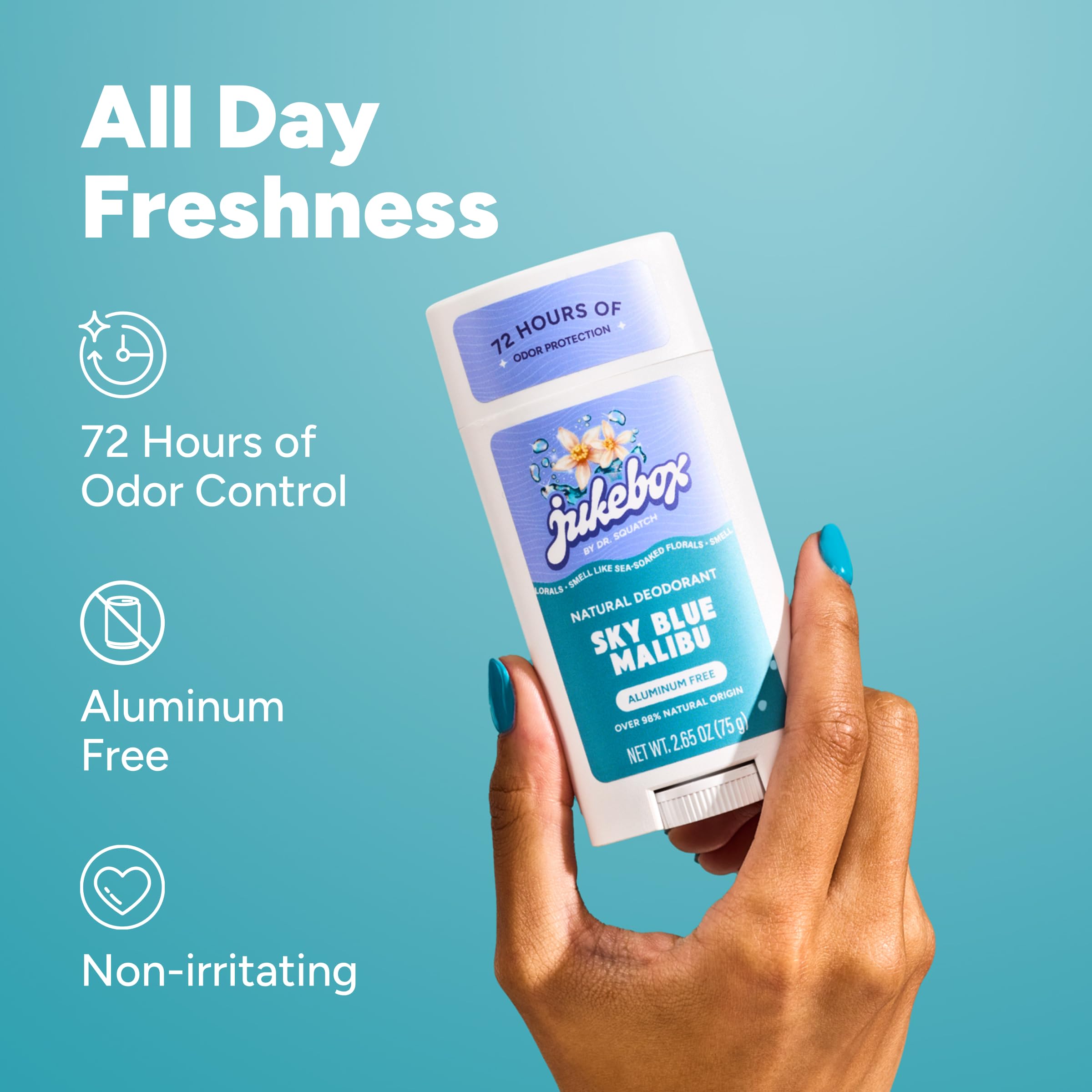 Jukebox Natural Women’s Deodorant – Aluminum Free, 72 Hour Odor Protection – Made with Arrowroot, Charcoal & Postbiotics – Sky Blue Malibu, 2.65 oz JUKEBOX Au supplements
