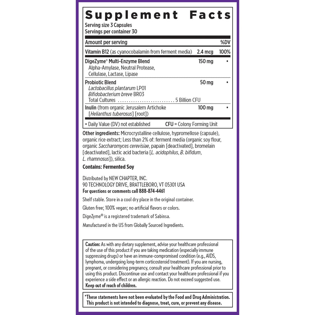 New Chapter All-Flora Enzyme Complex with Probiotics Relieves Bloating & Gas - Clinical-Strength Digestive Enzymes + Ultra-Concentrated Probiotics + Fermented Vitamin B12, 90 Vegan Capsules New Chapter Au supplements