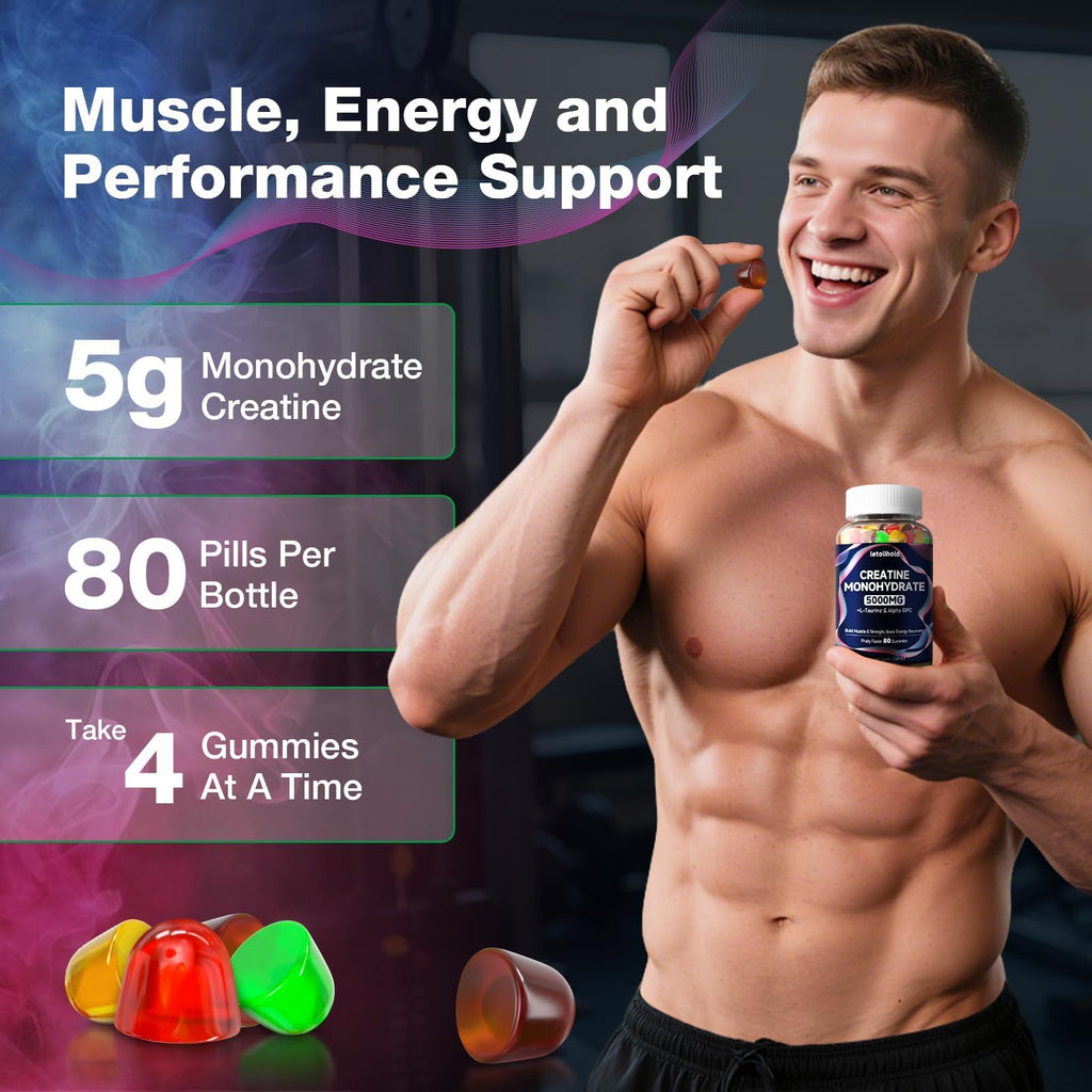 Creatine Monohydrate Gummies 5g for Women & Men - Creatine Gummies for Women Pre Workout Chewables with L-Taurine & Alpha GPC, Sugar-Free Muscle Builder, Energy Boost, Vegan Non-GMO (160 Count) letollhold Au supplements