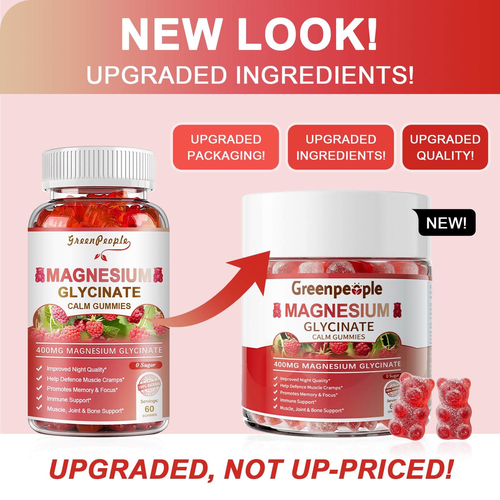 GREENPEOPLE Magnesium Glycinate Gummies 400mg - Sugar Free Magnesium Supplement with Magnesio Citrate, Vitamin D, and B6 for Calm Support & Sleep for Adults