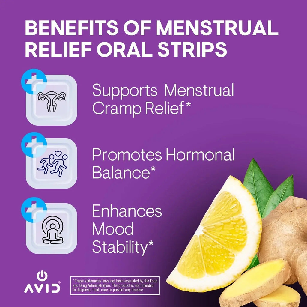 AVID Playboy - Menstrual Relief PMS Oral Strips (30 Edible Strips) Fast Dissolving PMS Cramp Relief & Hormonal Balance Strips for Women - Lemon Ginger Flavored Multi-Benefit PMS Supplement for Women Avid Au supplements