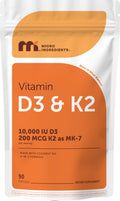 Micro Ingredients Vitamin D3 10,000 IU + K2 MK-7 200 mcg Per Serving, 90 Softgels | Extra Strength* 2-in-1 D3 K2 Supplement