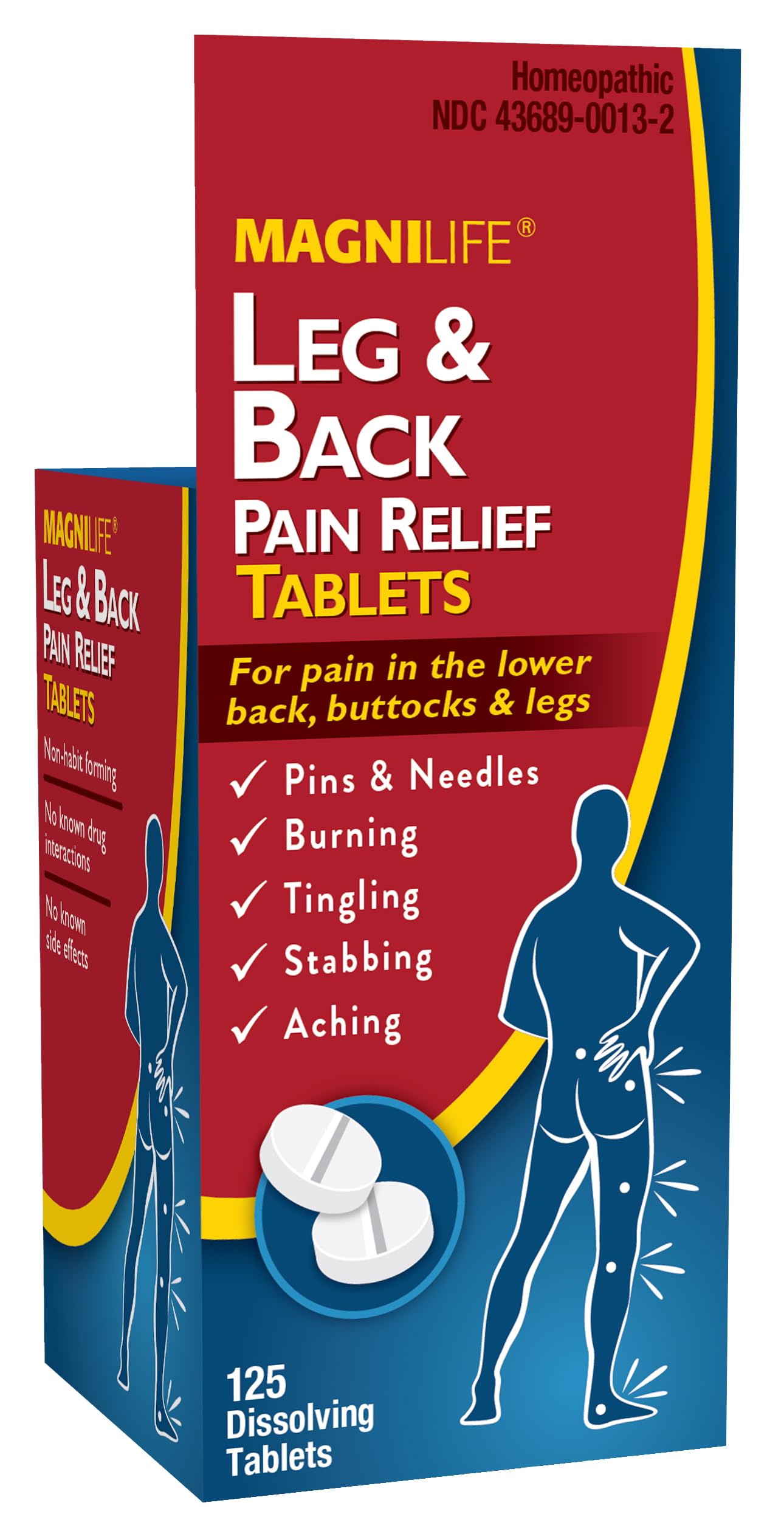 MagniLife Leg & Back Pain Relief Tablets,125 Ct, Fast-Acting Pain Relief Naturally Soothes Burning, Tingling & Stabbing Aches, Symptomatic or Preventative, Non-Habit Forming Quick-Dissolve Tablets MagniLife Au supplements