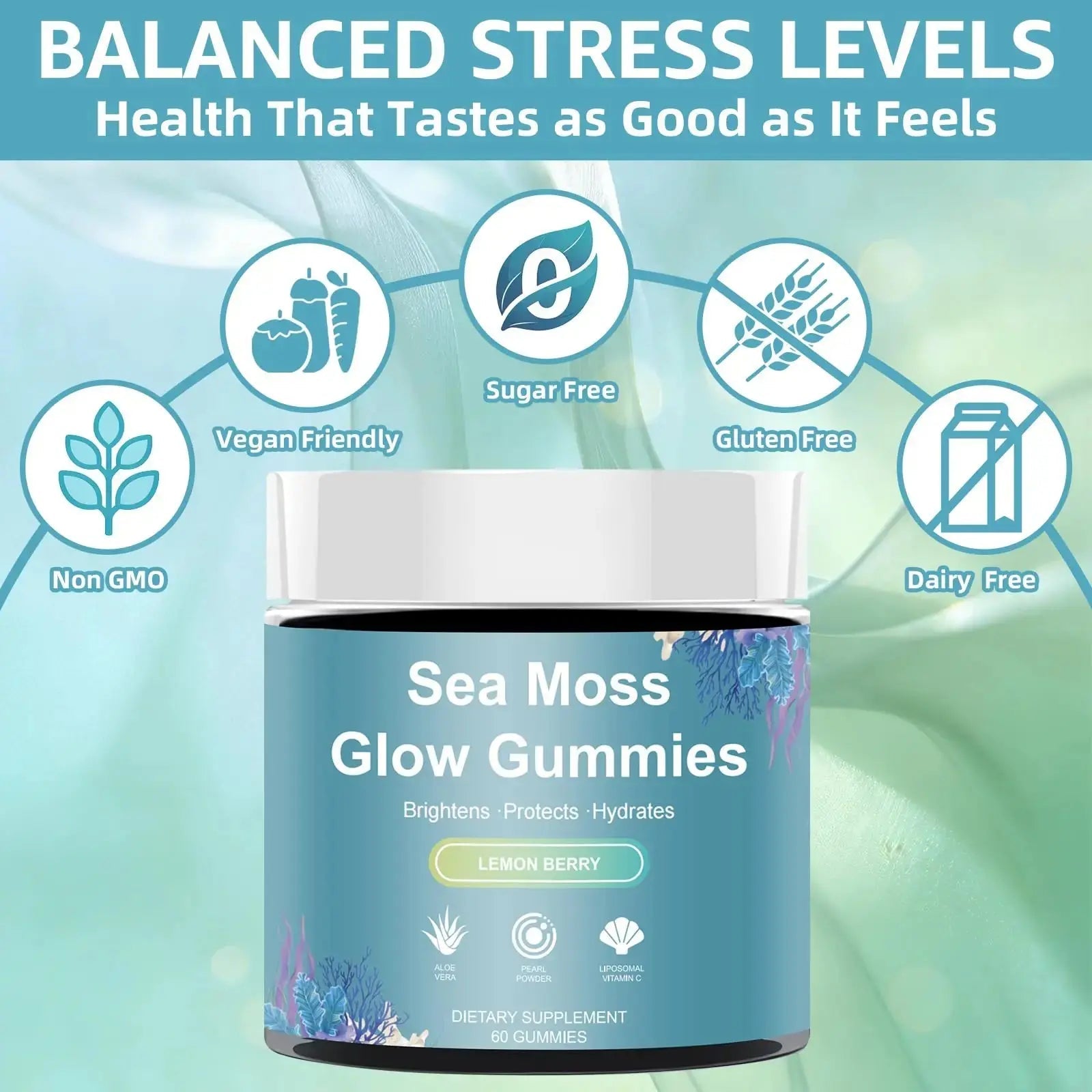 HICFRWE Sea Moss Glow Gummies - Hair Gummies with Vitamin C, Vitamin E, Aloe Vera, Pearl Powder Supports Faster Hair Growth HICFRWE Au supplements