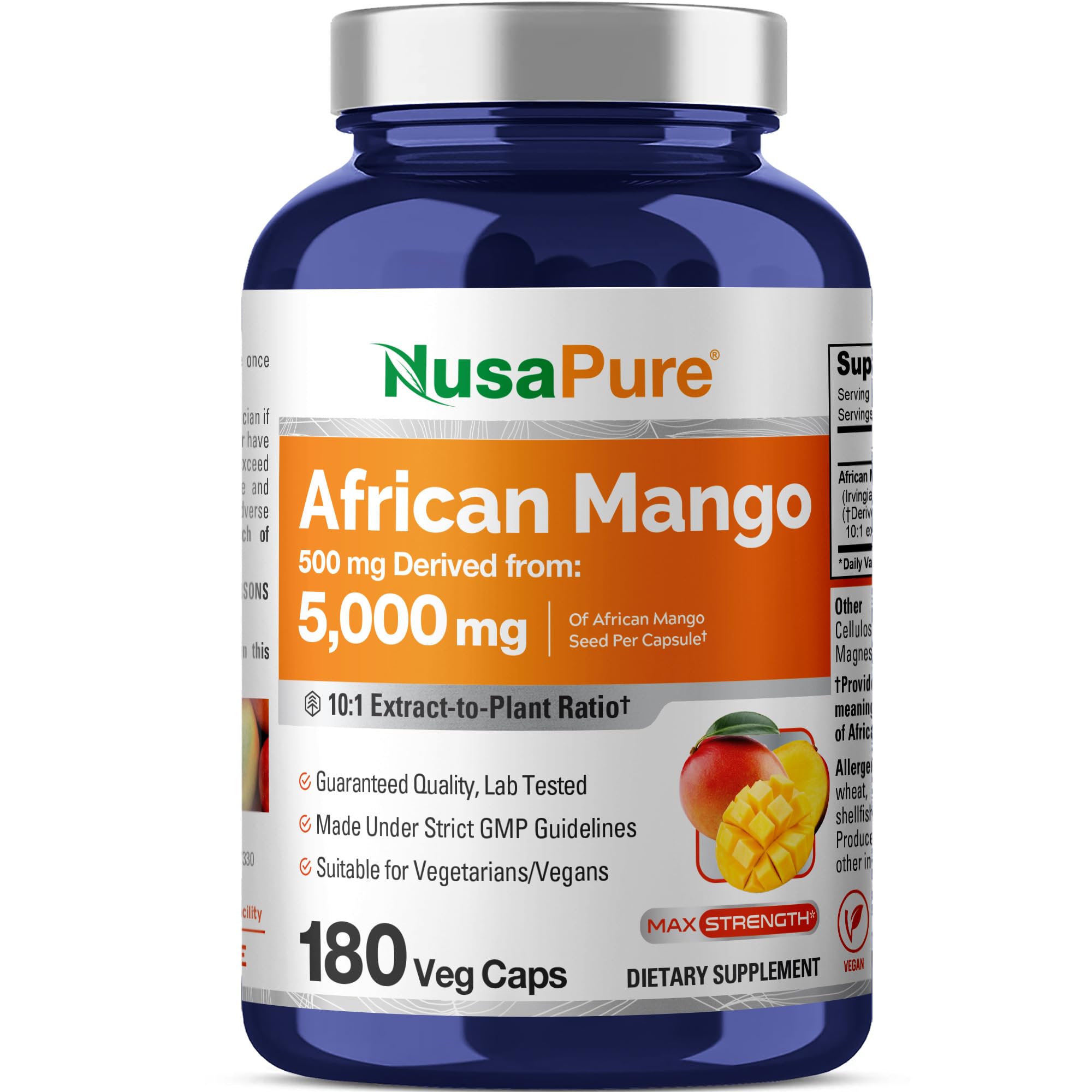 NusaPure African Mango 10:1 Extract, 500 mg Equivalent to 5,000 mg per Veggie Caps 180 Capsules (Non-GMO, Vegan) NusaPure Au supplements
