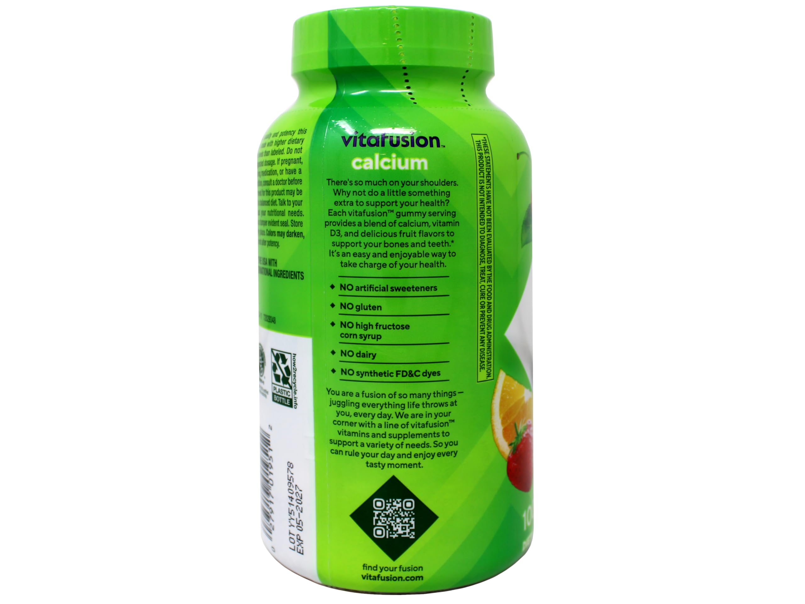VitaFusion Calcium 500 mg Dietary Supplement Gummies Natural Fruit and Cream Flavors - 100 ct, Pack of 2