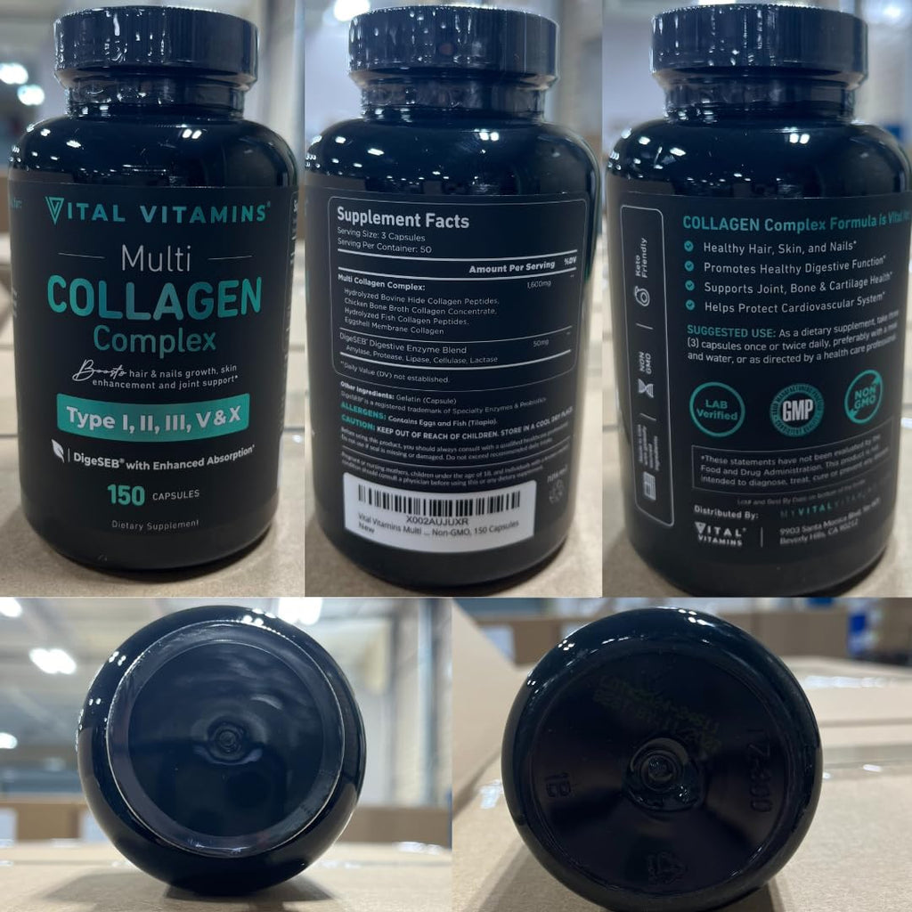 Vital Vitamins Multi Collagen Capsules - Type I, II, III, V, X - Grass-Fed, Collagen Peptides Supplements, Non-GMO - for Men & Women - 150 Count Vital Vitamins Au supplements